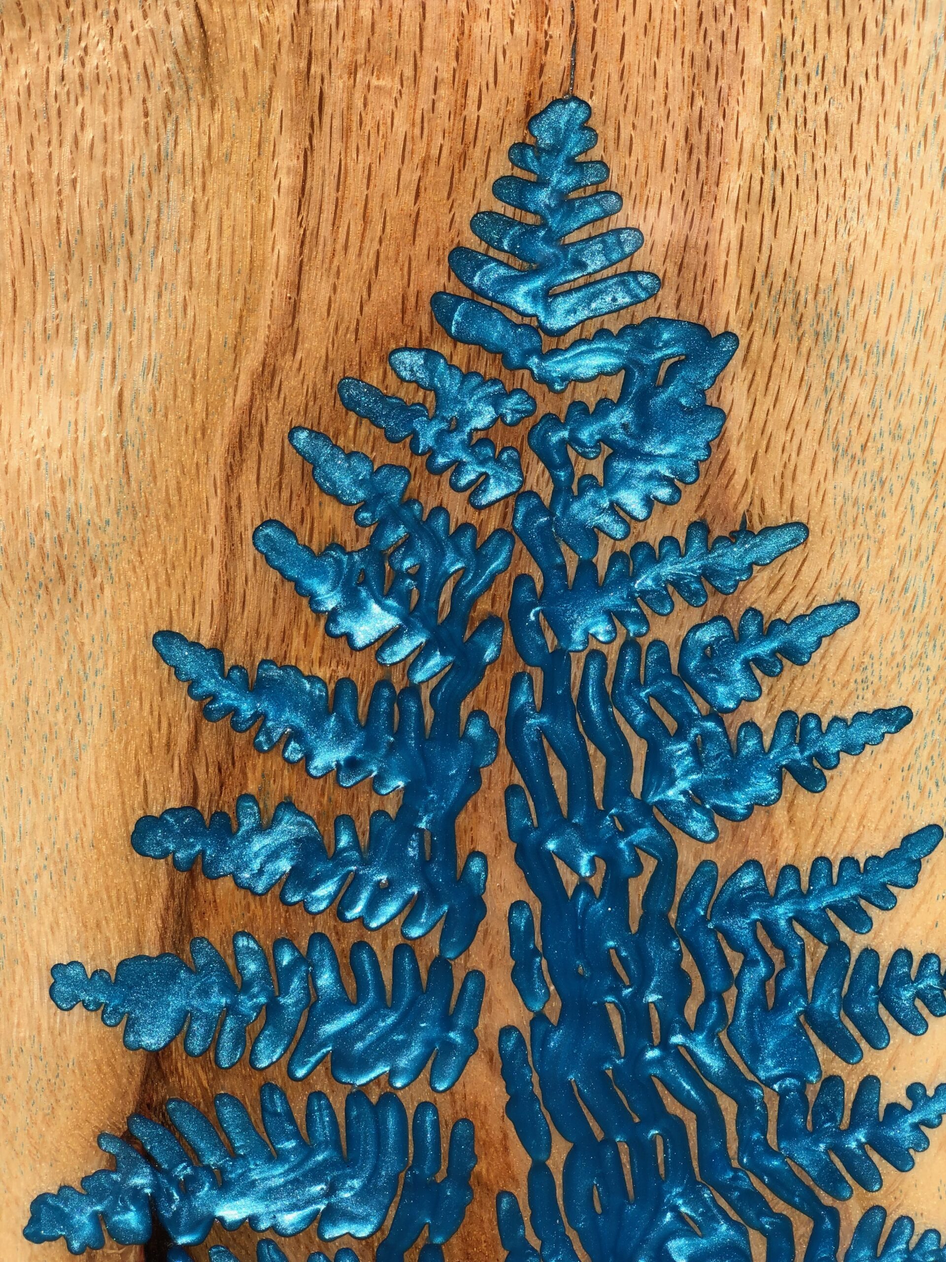 Fern Engraved Wood Wall Art in Blue Epoxy - Image 2