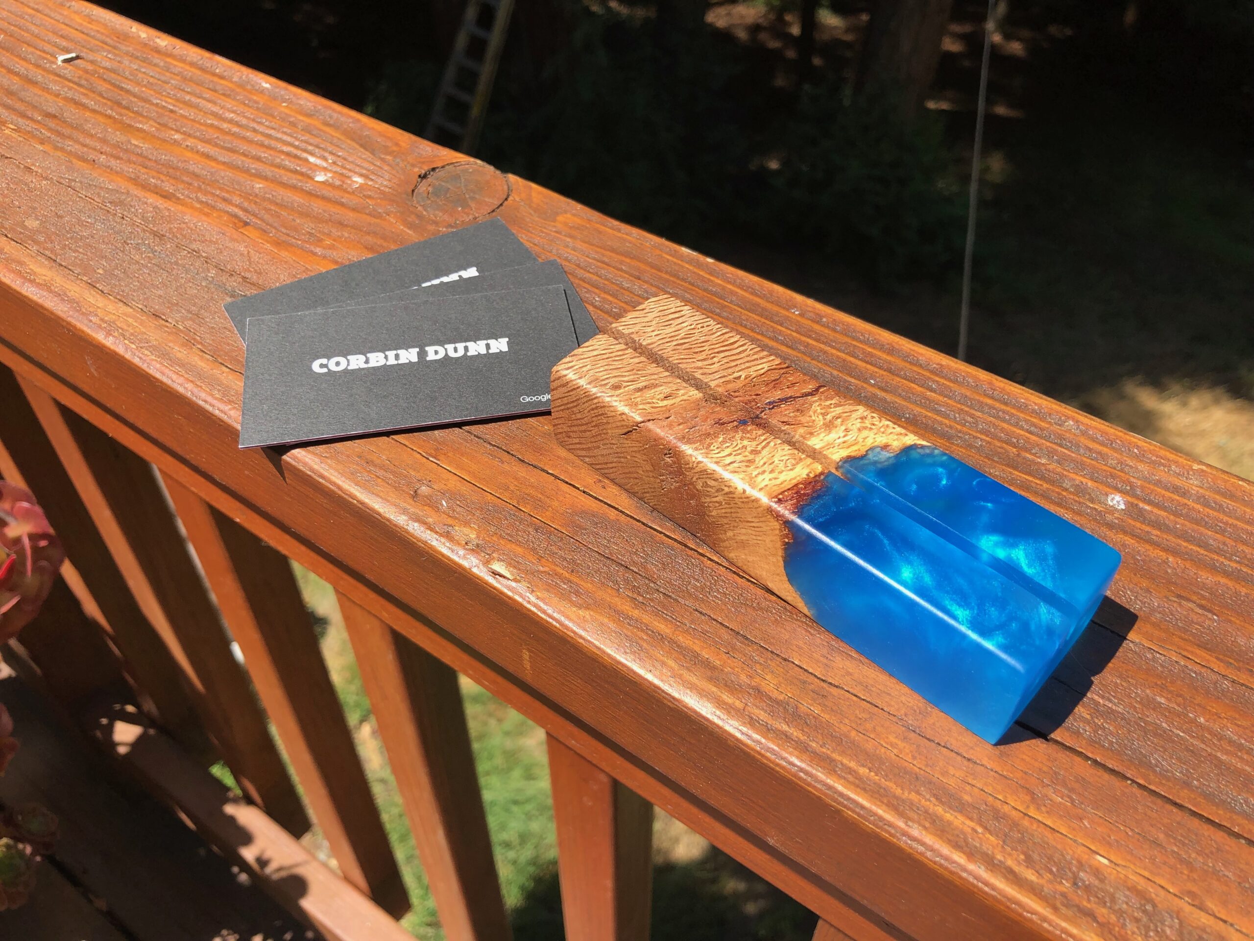 Oak & Blue Epoxy Business Card Holder - Image 4