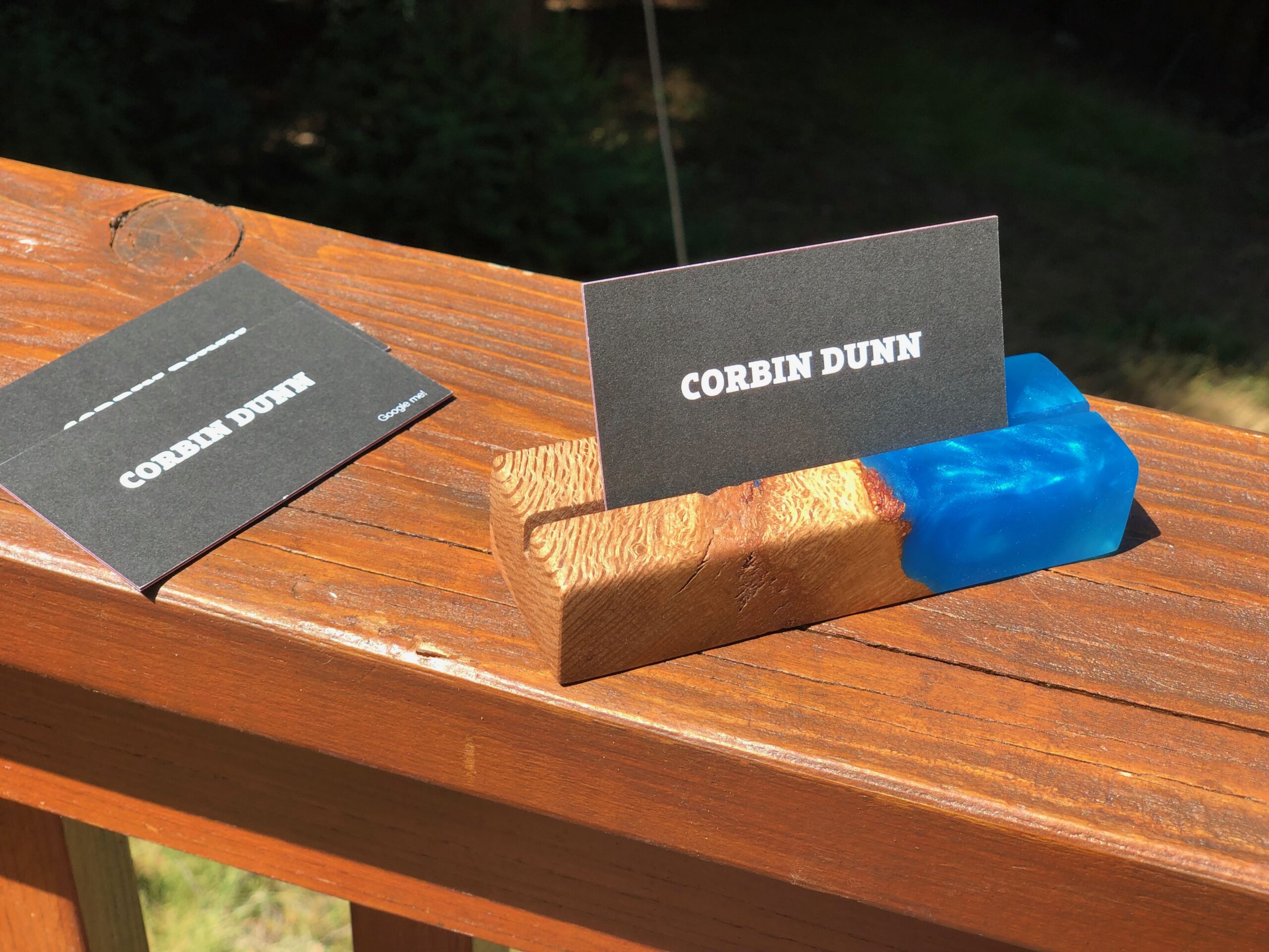Oak & Blue Epoxy Business Card Holder - Image 3