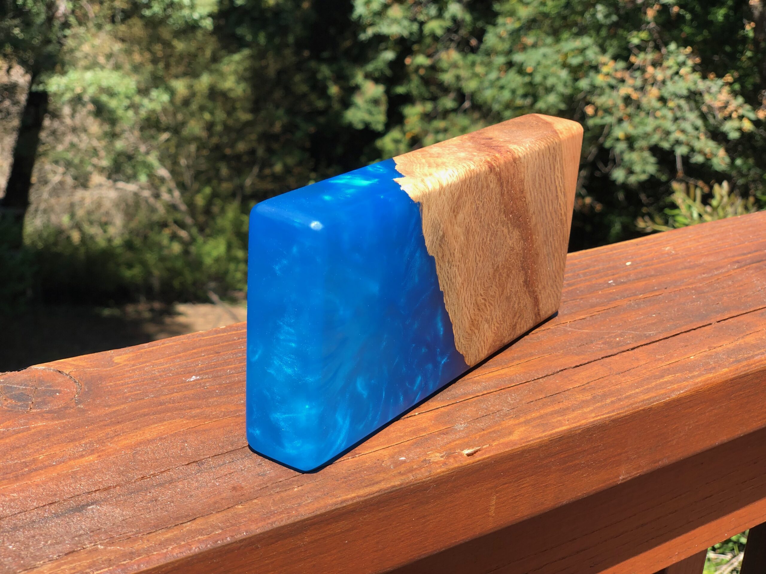 Oak Wood and Blue Epoxy Art Block - Image 3