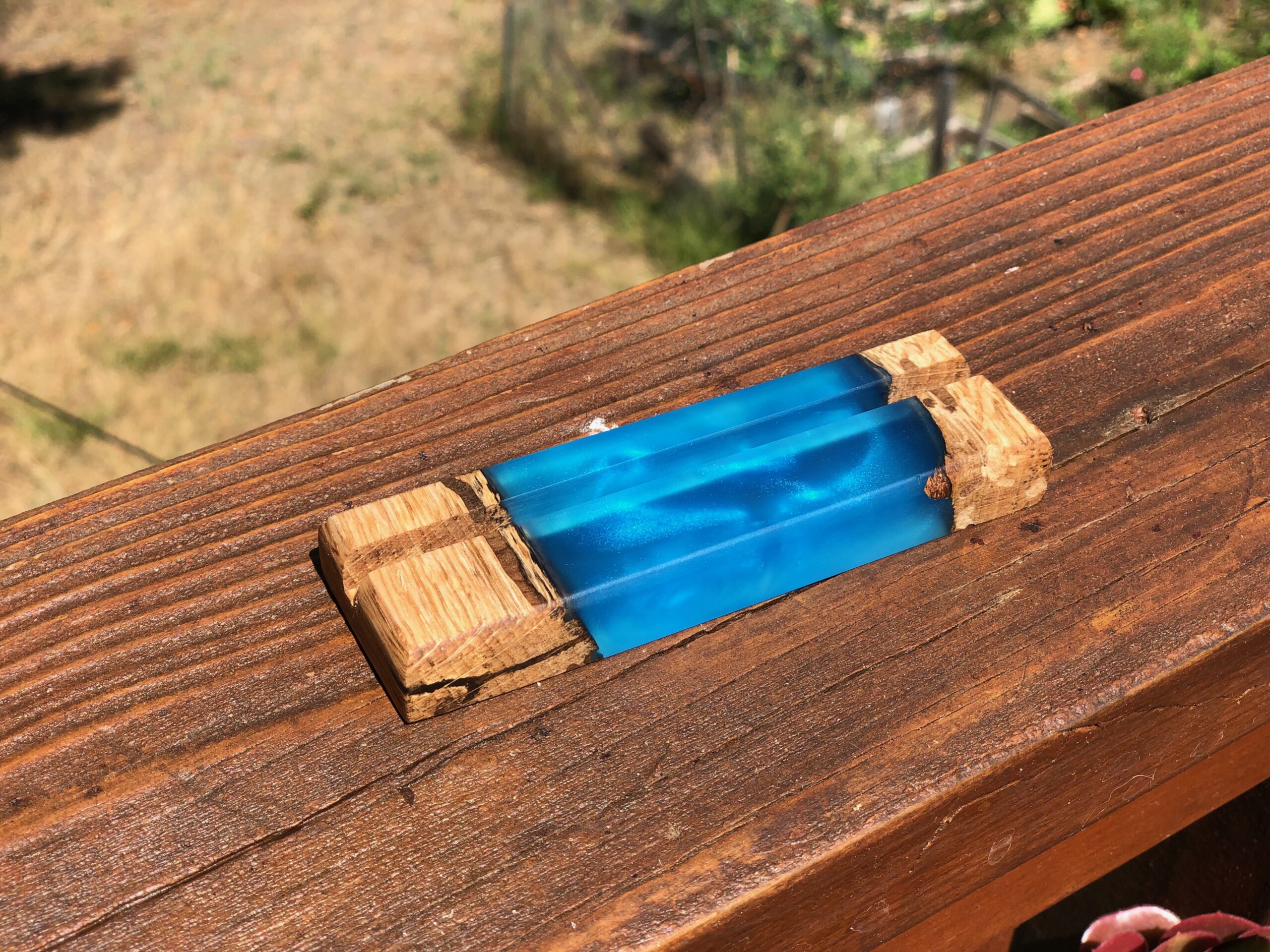 Blue Epoxy and Spalted Oak Business Card Holder (#1)