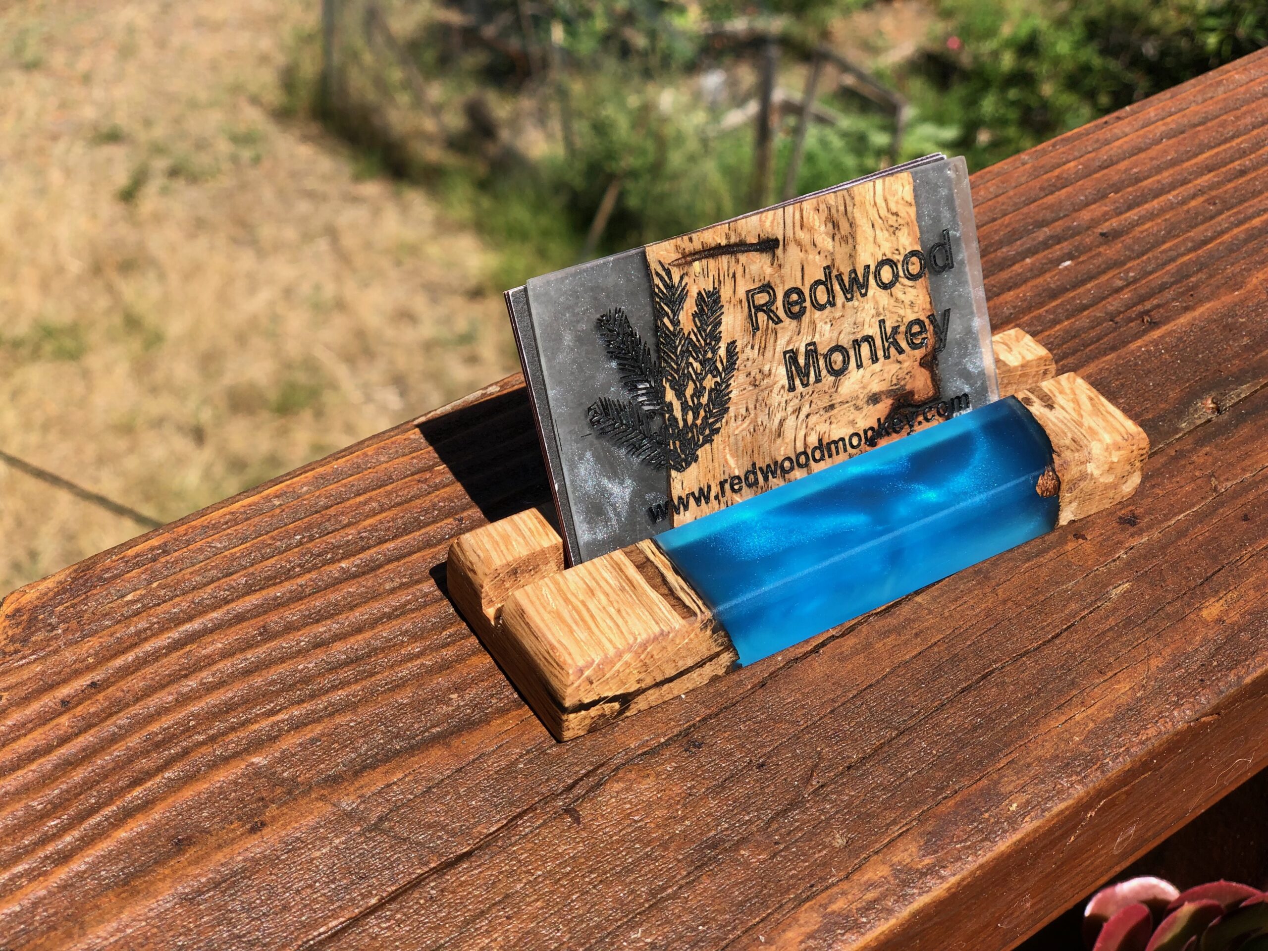 Blue Epoxy and Spalted Oak Business Card Holder (#1) - Image 2