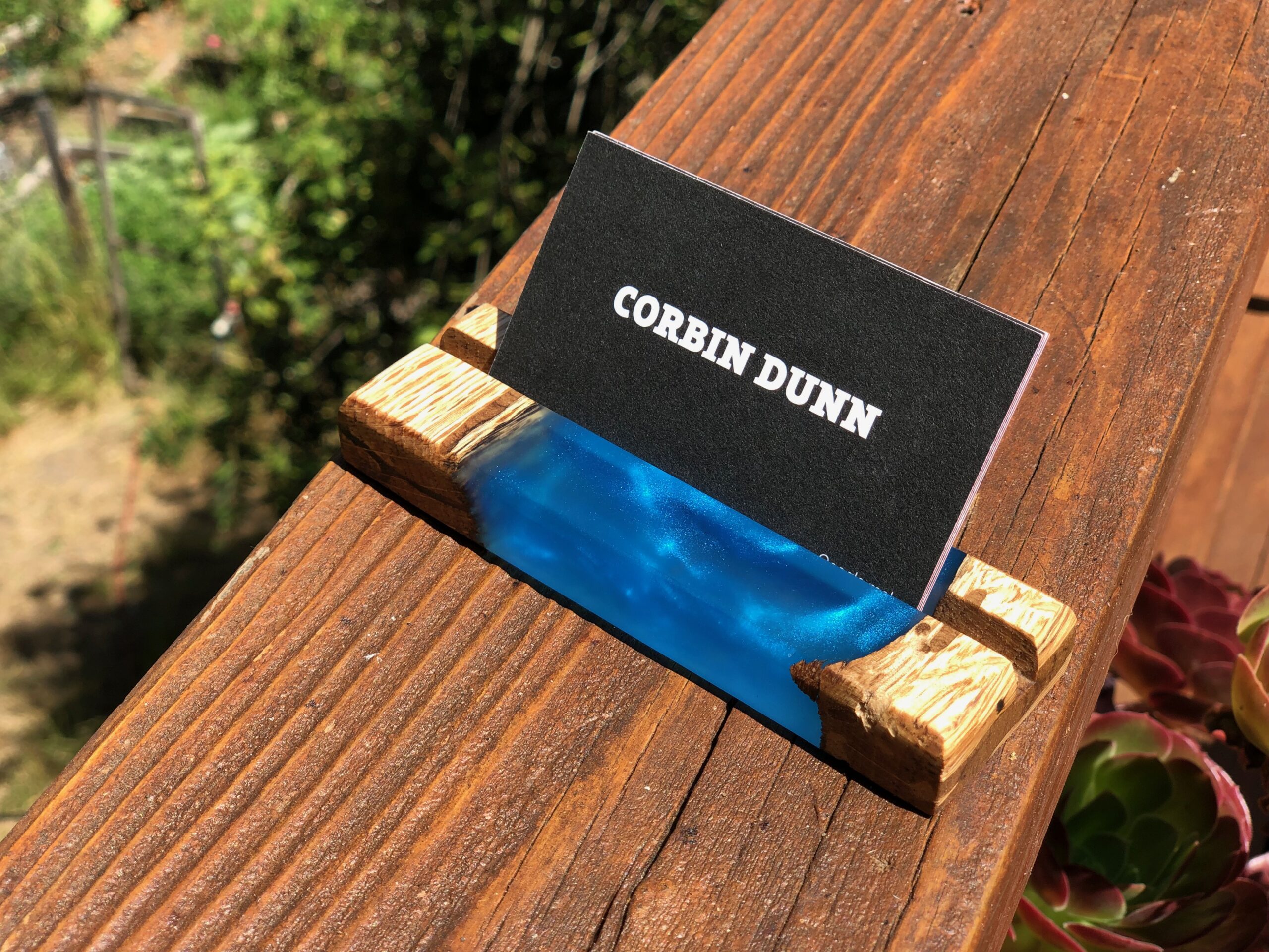 Blue Epoxy and Spalted Oak Business Card Holder (#1) - Image 4