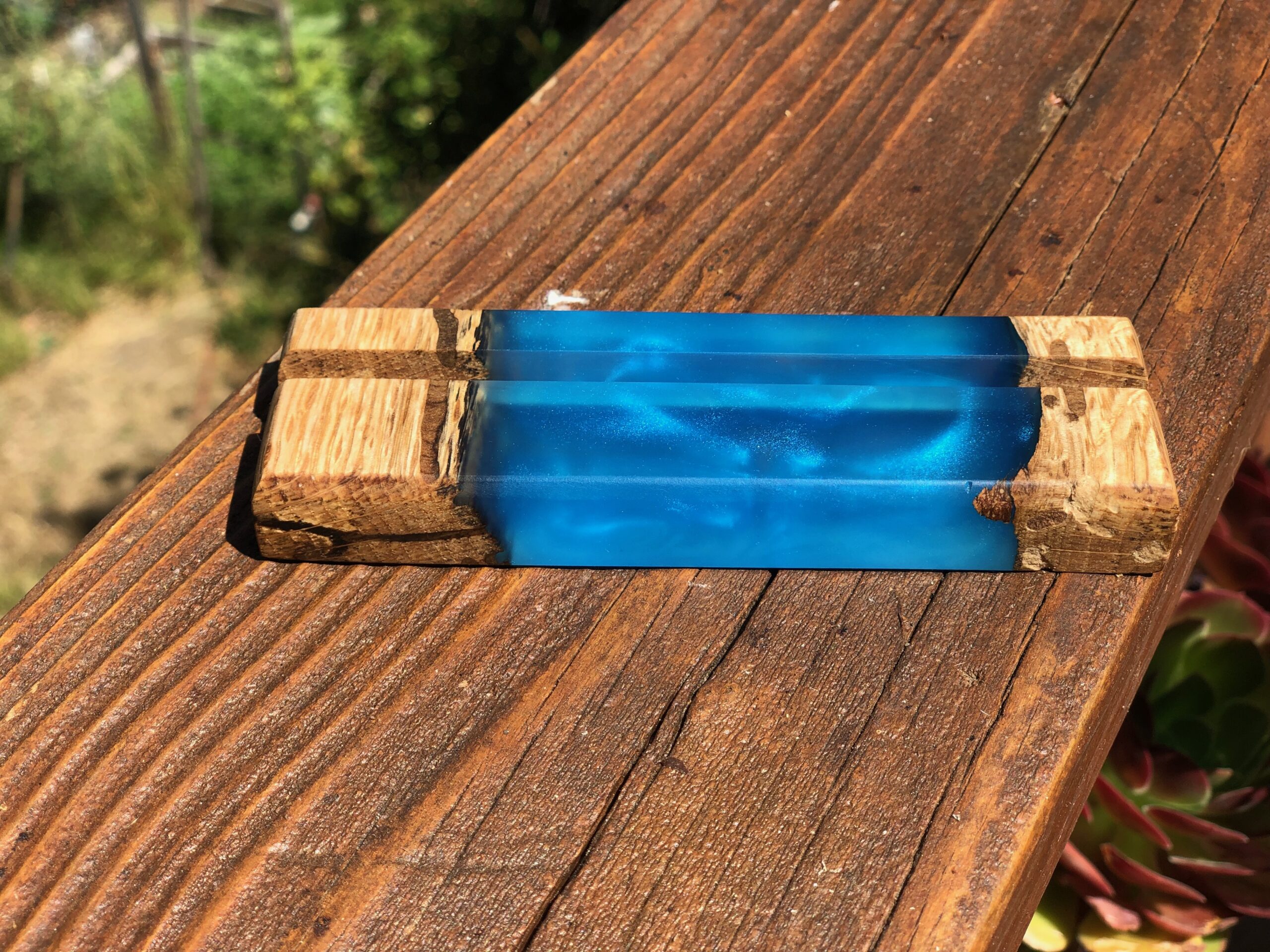Blue Epoxy and Spalted Oak Business Card Holder (#1) - Image 3