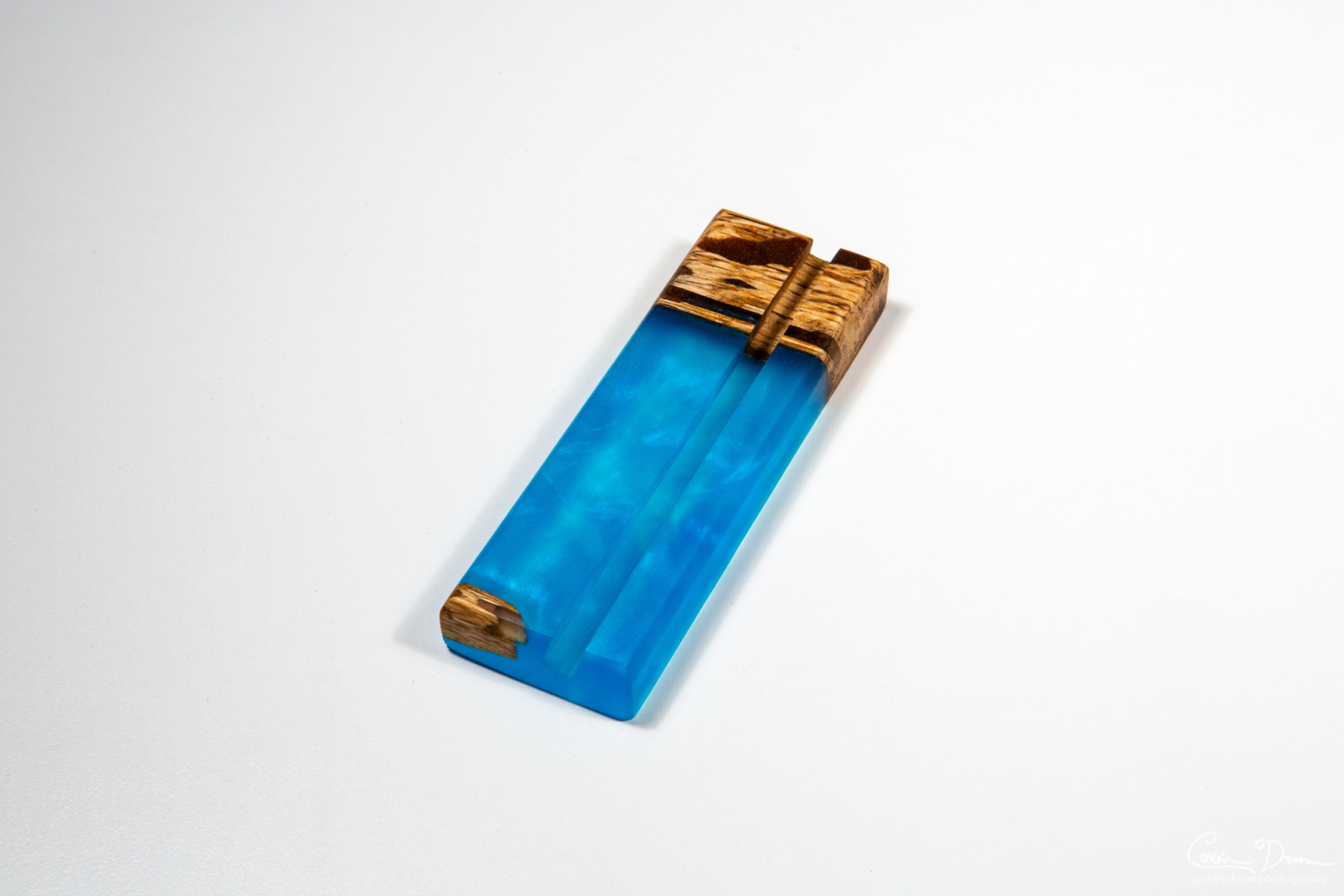 Blue Epoxy and Spalted Oak Business Card Holder (#5)