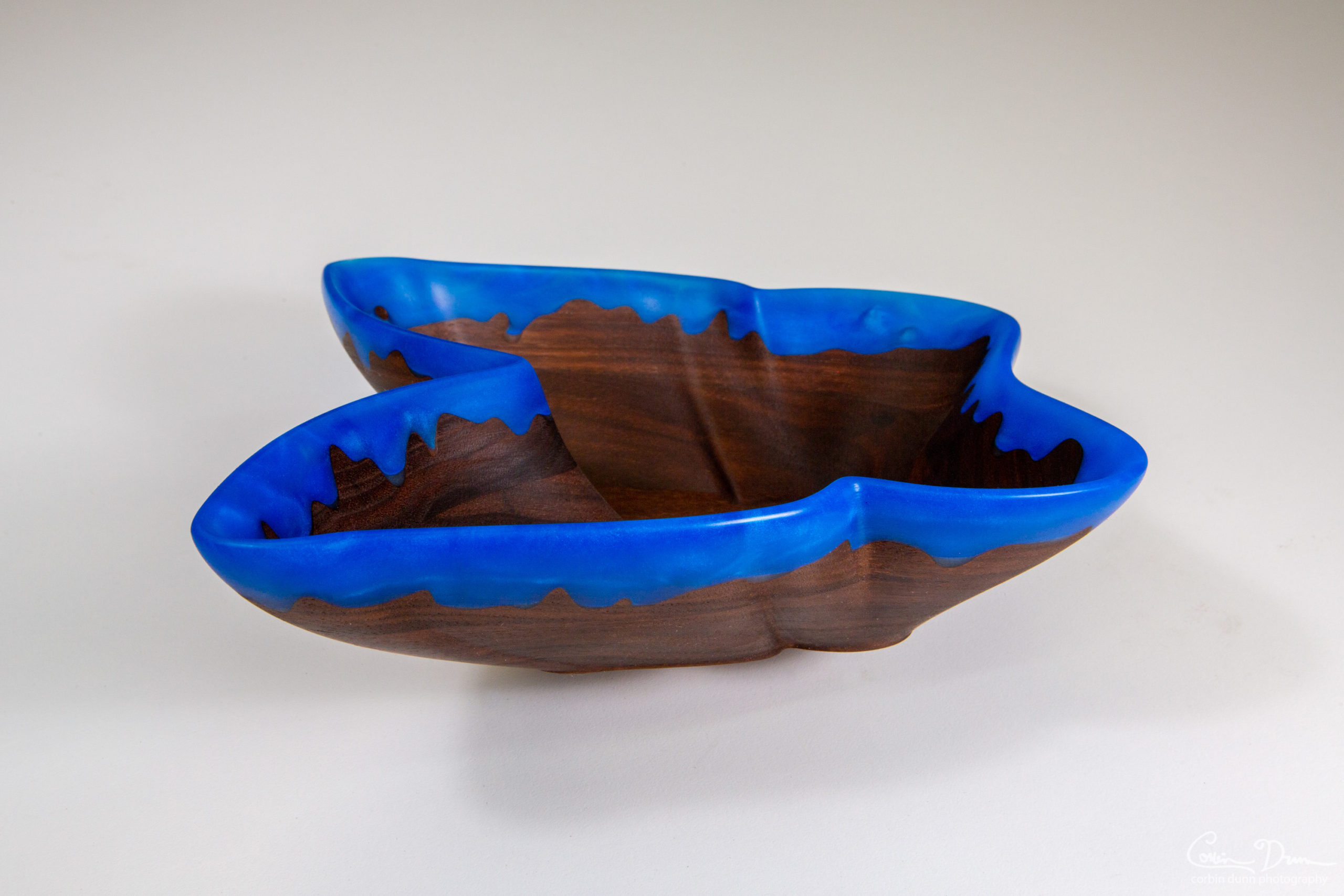 Butterfly Bowl - Walnut With Blue Epoxy Drips - Image 3