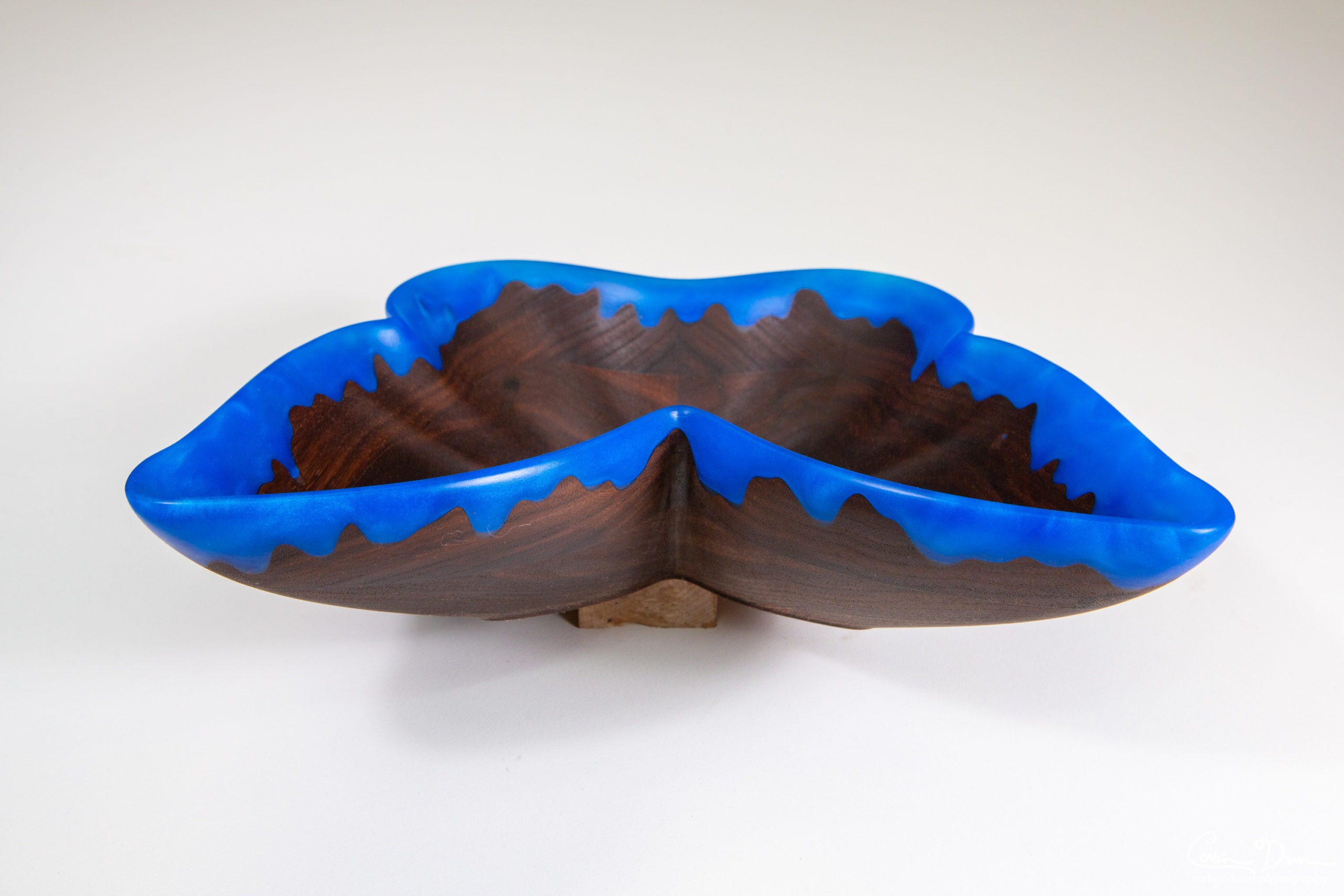 Butterfly Bowl - Walnut With Blue Epoxy Drips - Image 4