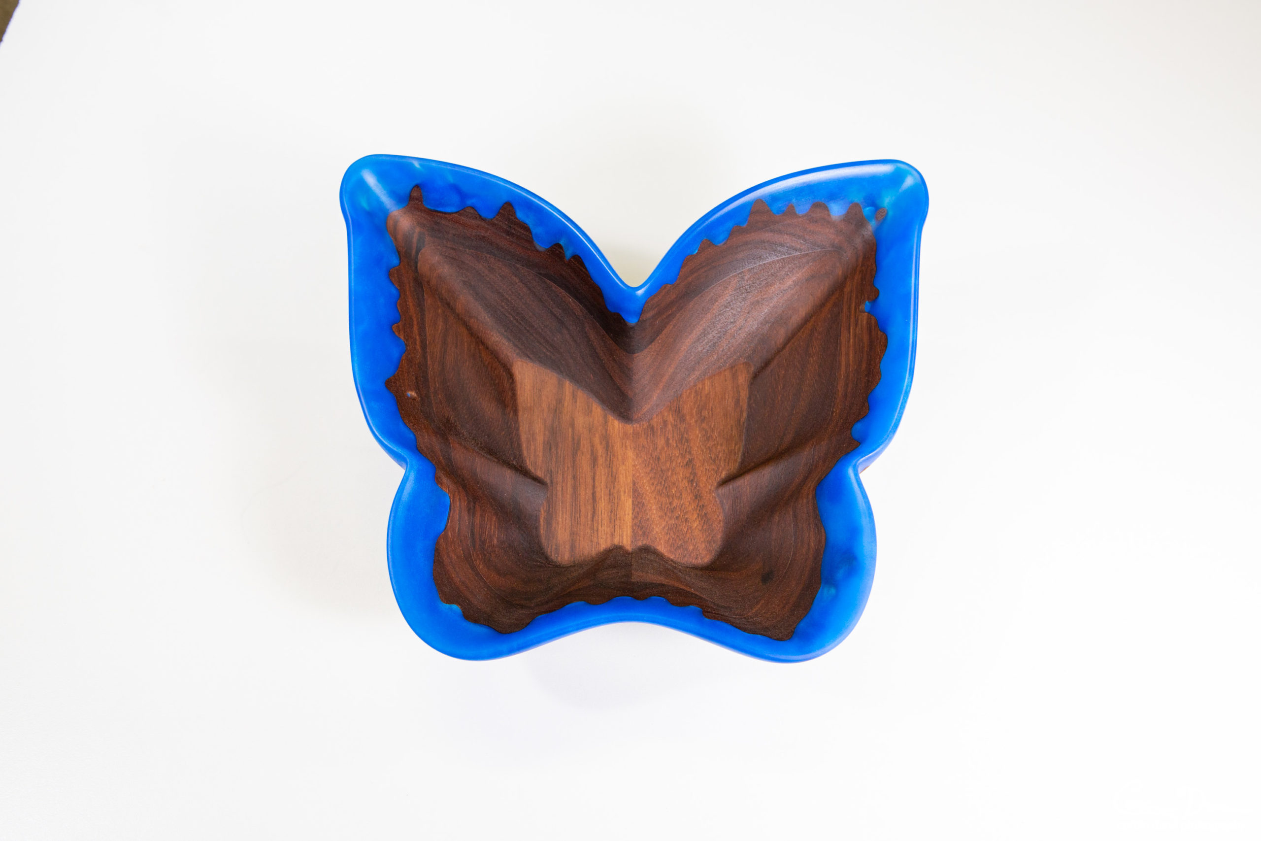 Butterfly Bowl - Walnut With Blue Epoxy Drips - Image 2
