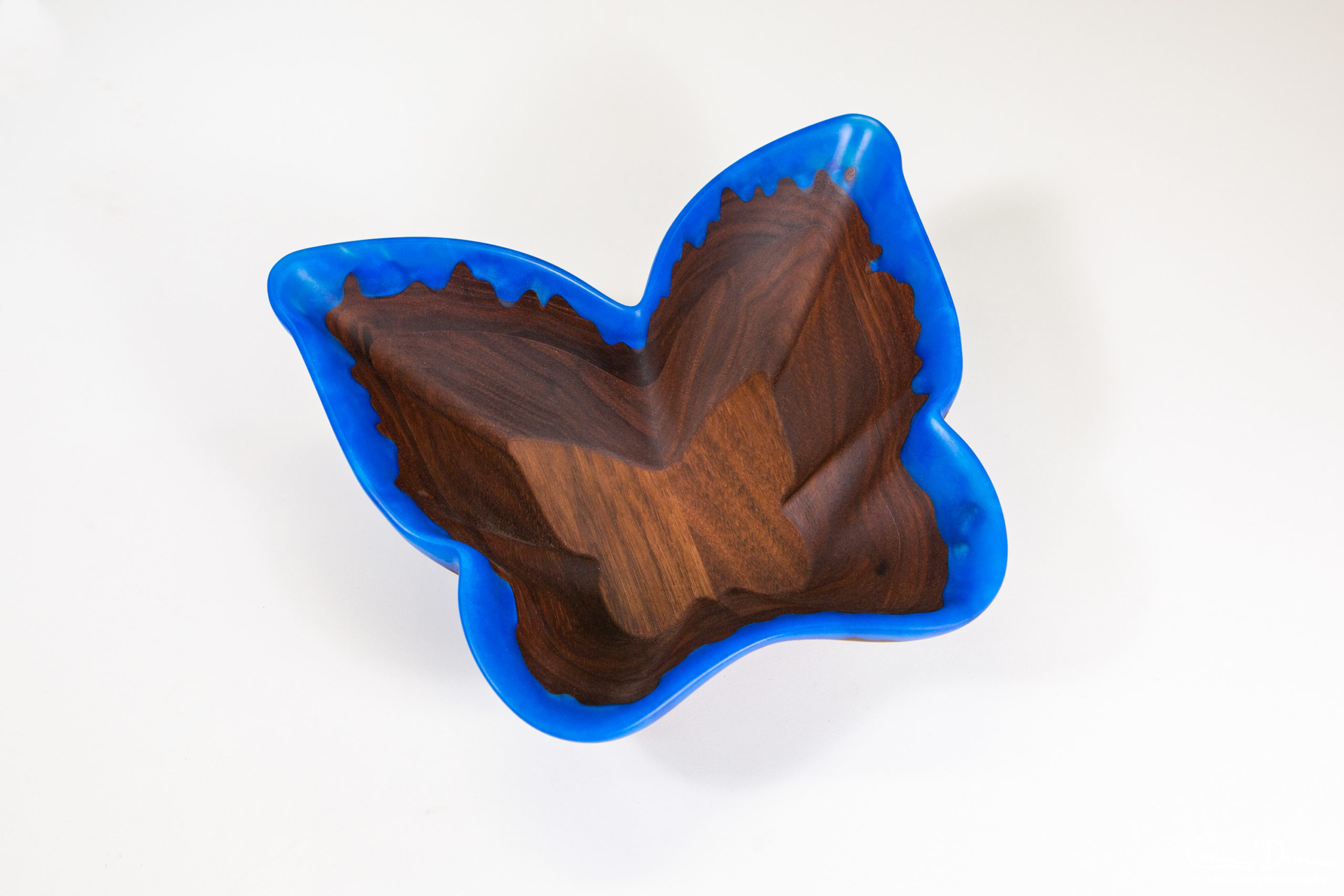 Butterfly Bowl - Walnut With Blue Epoxy Drips
