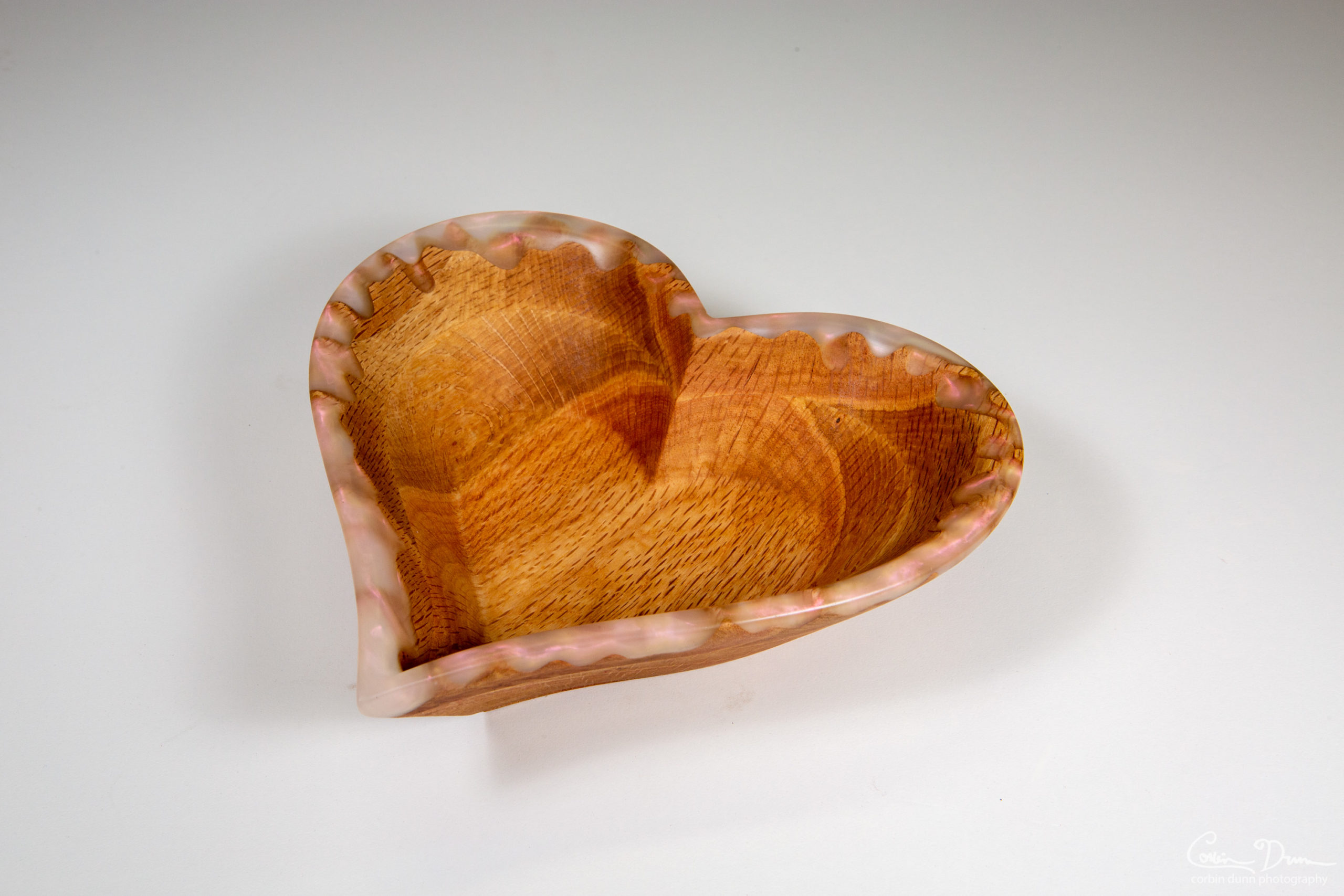 Heart Bowl - Oak With Ghost Red Epoxy Drips