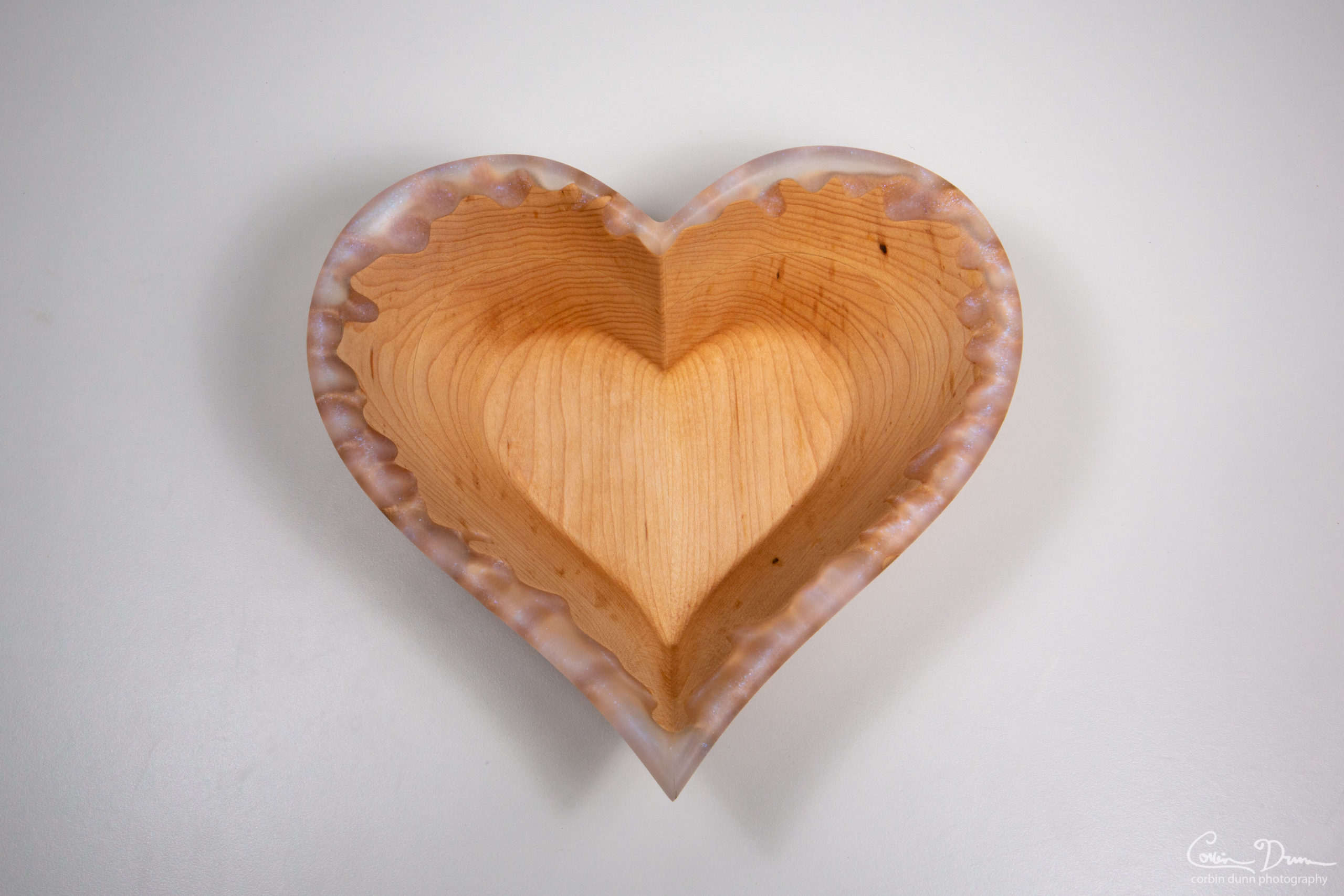 Heart Bowl - Maple Wood With Ghost Diamond Blue Epoxy Drips