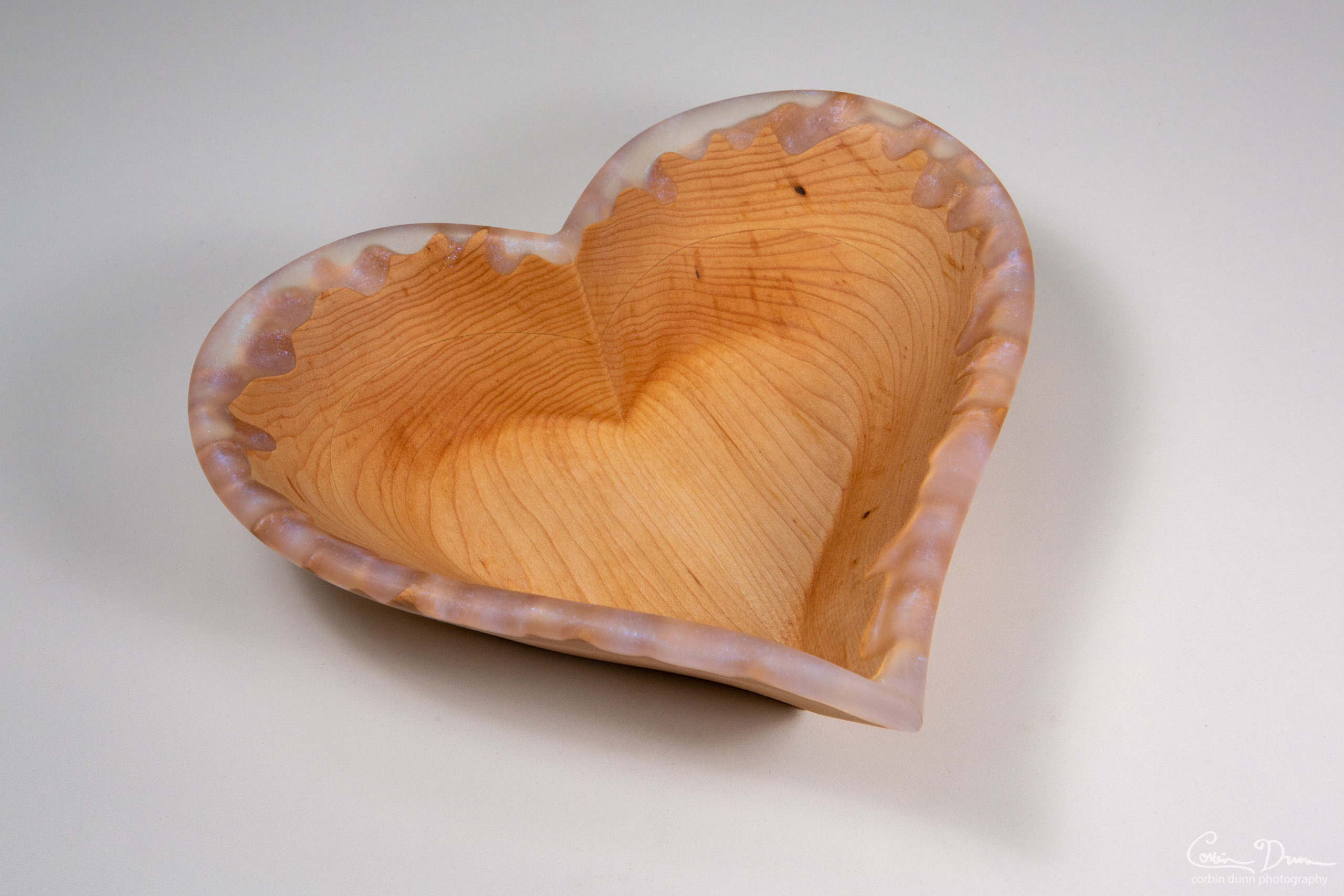 Heart Bowl - Maple Wood With Ghost Diamond Blue Epoxy Drips - Image 2