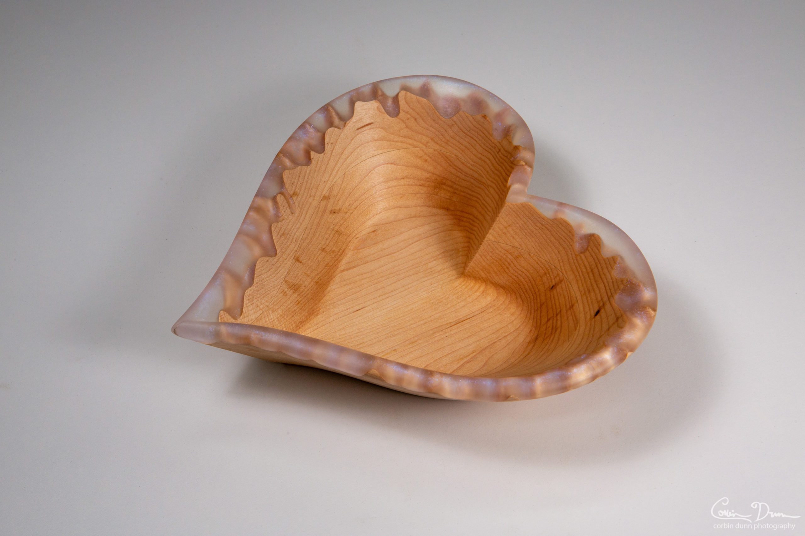 Heart Bowl - Maple Wood With Ghost Diamond Blue Epoxy Drips - Image 3