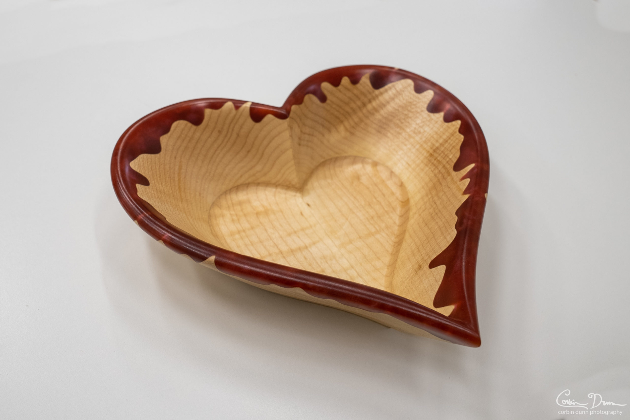 Heart Bowl - Maple Wood Bowl with Dark Red (Dragons Breath)