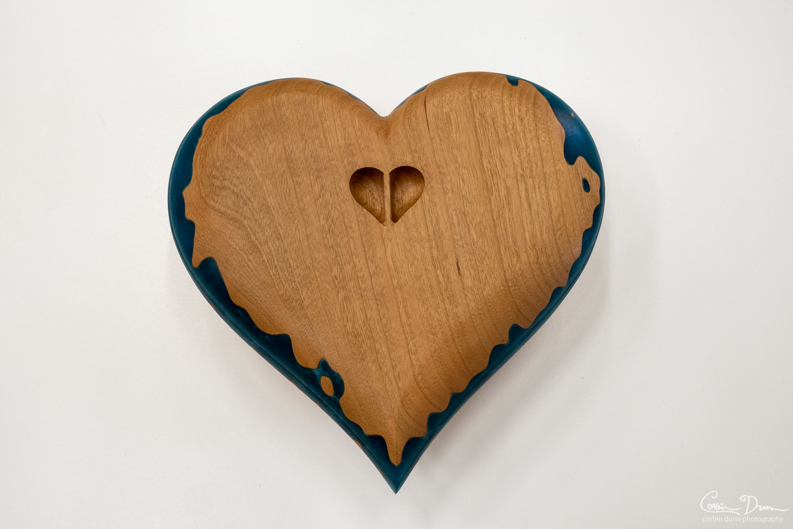 Heart Box PROTOTYPE - Cherry Wood Box with Bora Bora Blue - Image 6
