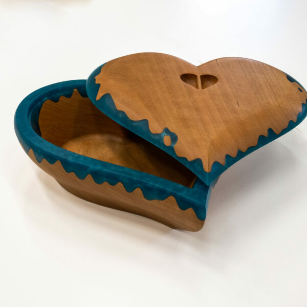 Heart Box PROTOTYPE - Cherry Wood Box with Bora Bora Blue