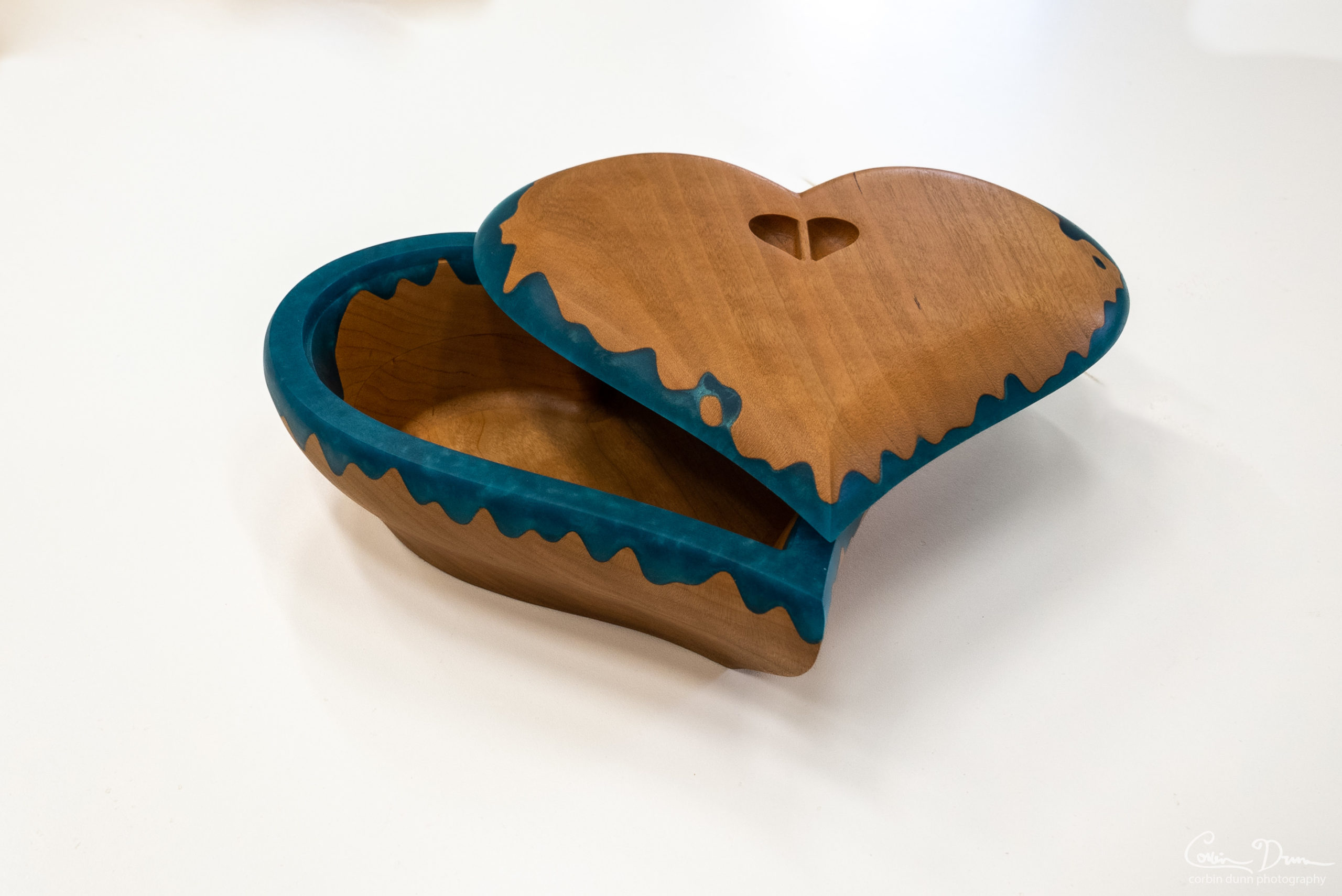 Heart Box PROTOTYPE - Cherry Wood Box with Bora Bora Blue