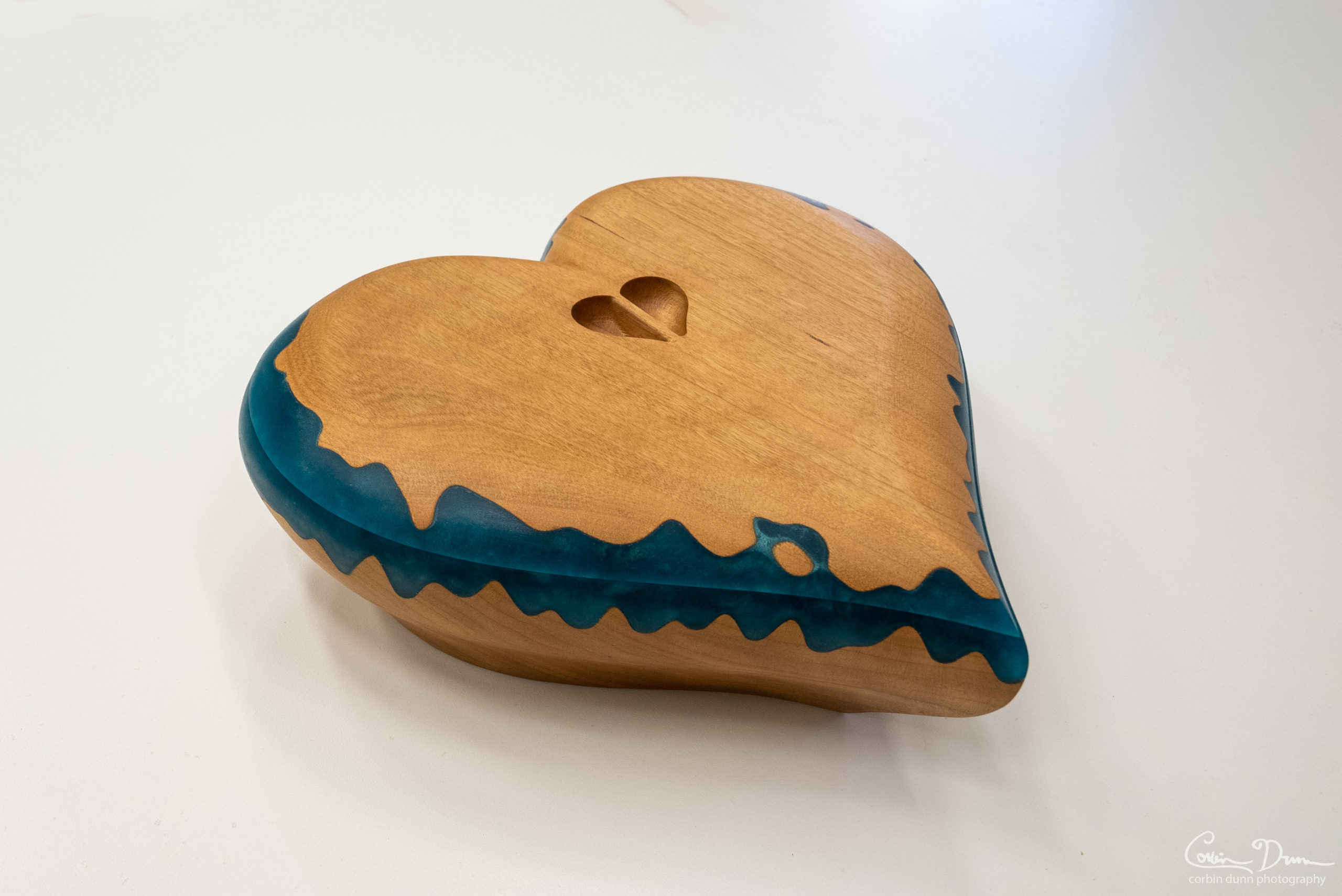 Heart Box PROTOTYPE - Cherry Wood Box with Bora Bora Blue - Image 2