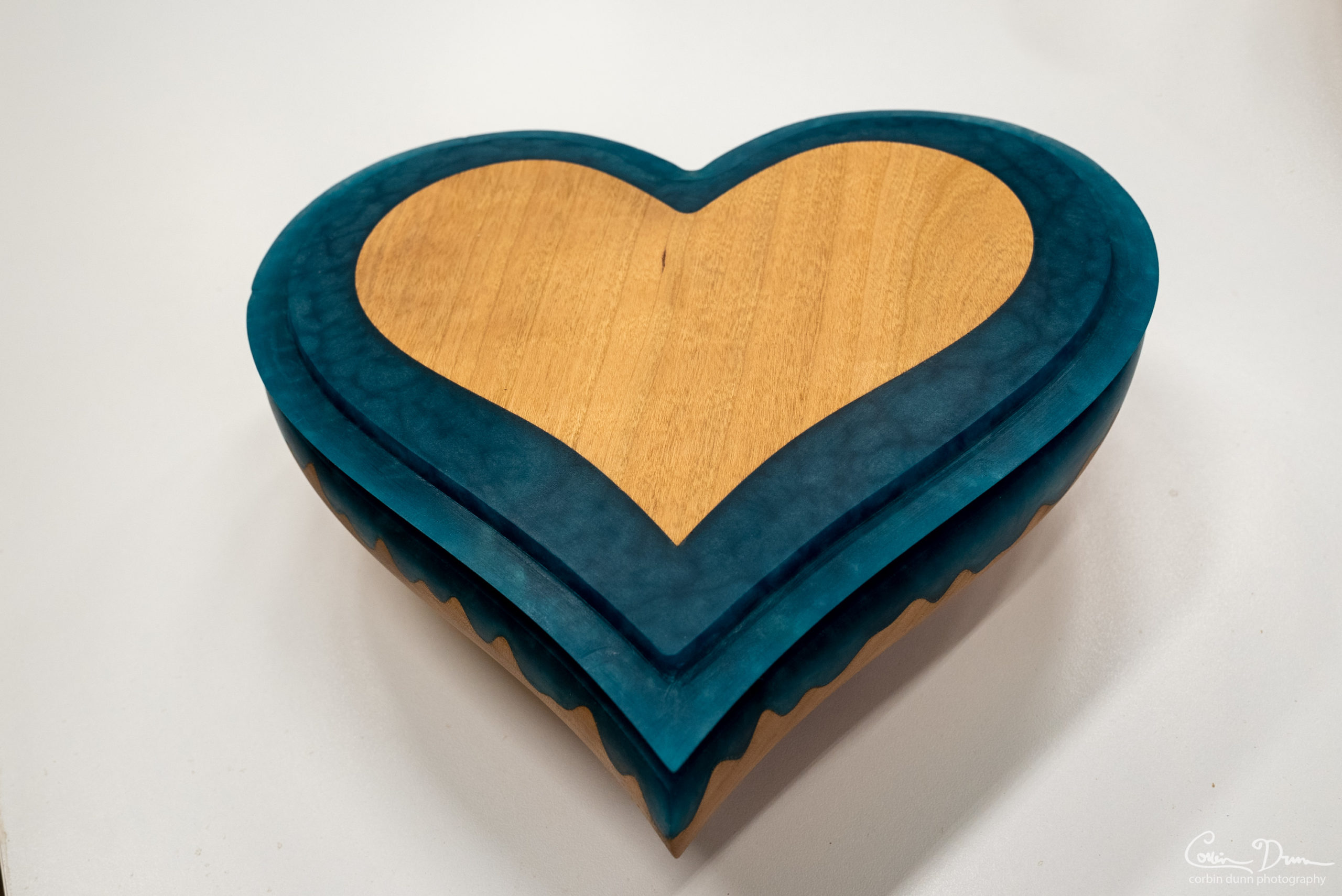 Heart Box PROTOTYPE - Cherry Wood Box with Bora Bora Blue - Image 7