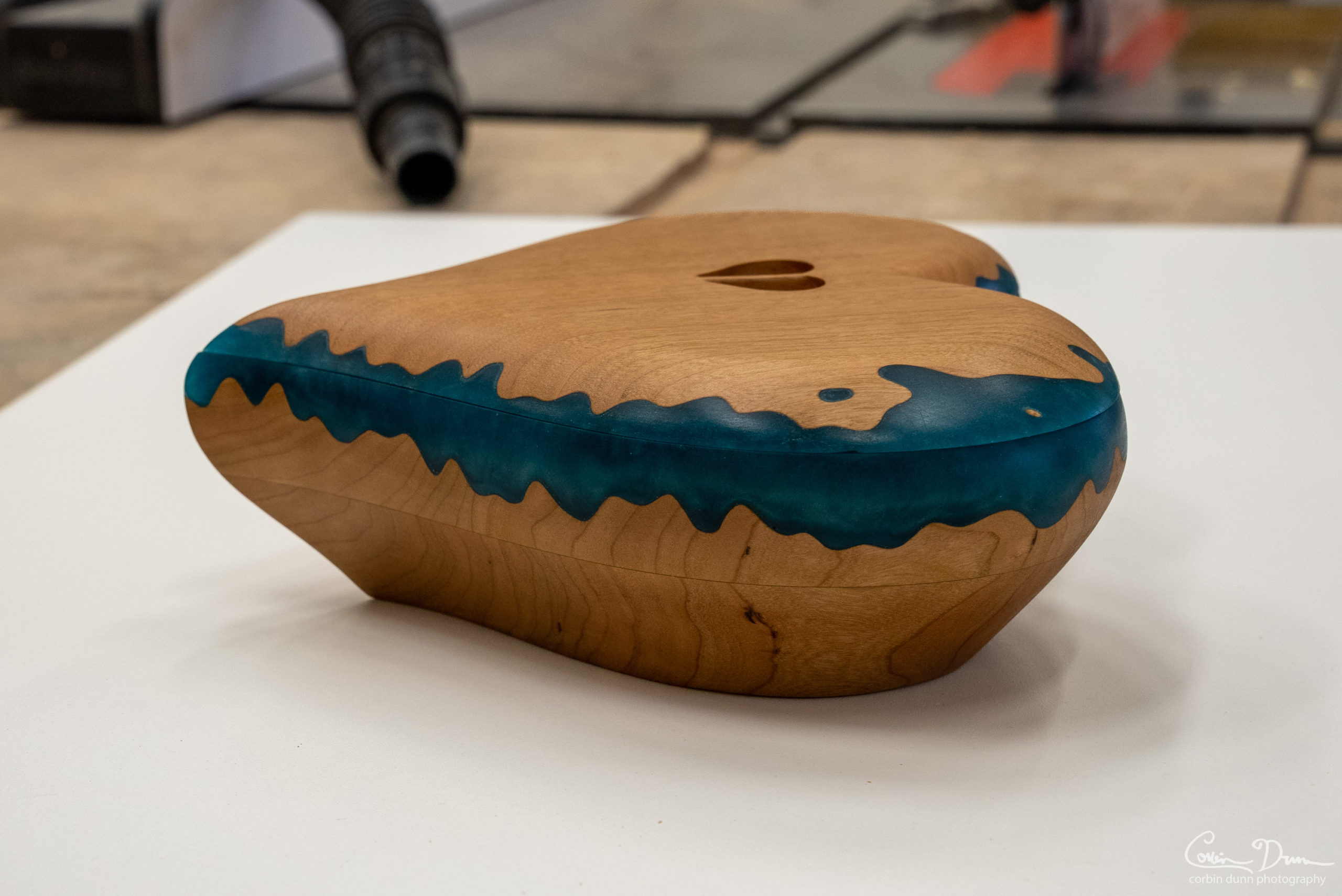 Heart Box PROTOTYPE - Cherry Wood Box with Bora Bora Blue - Image 4