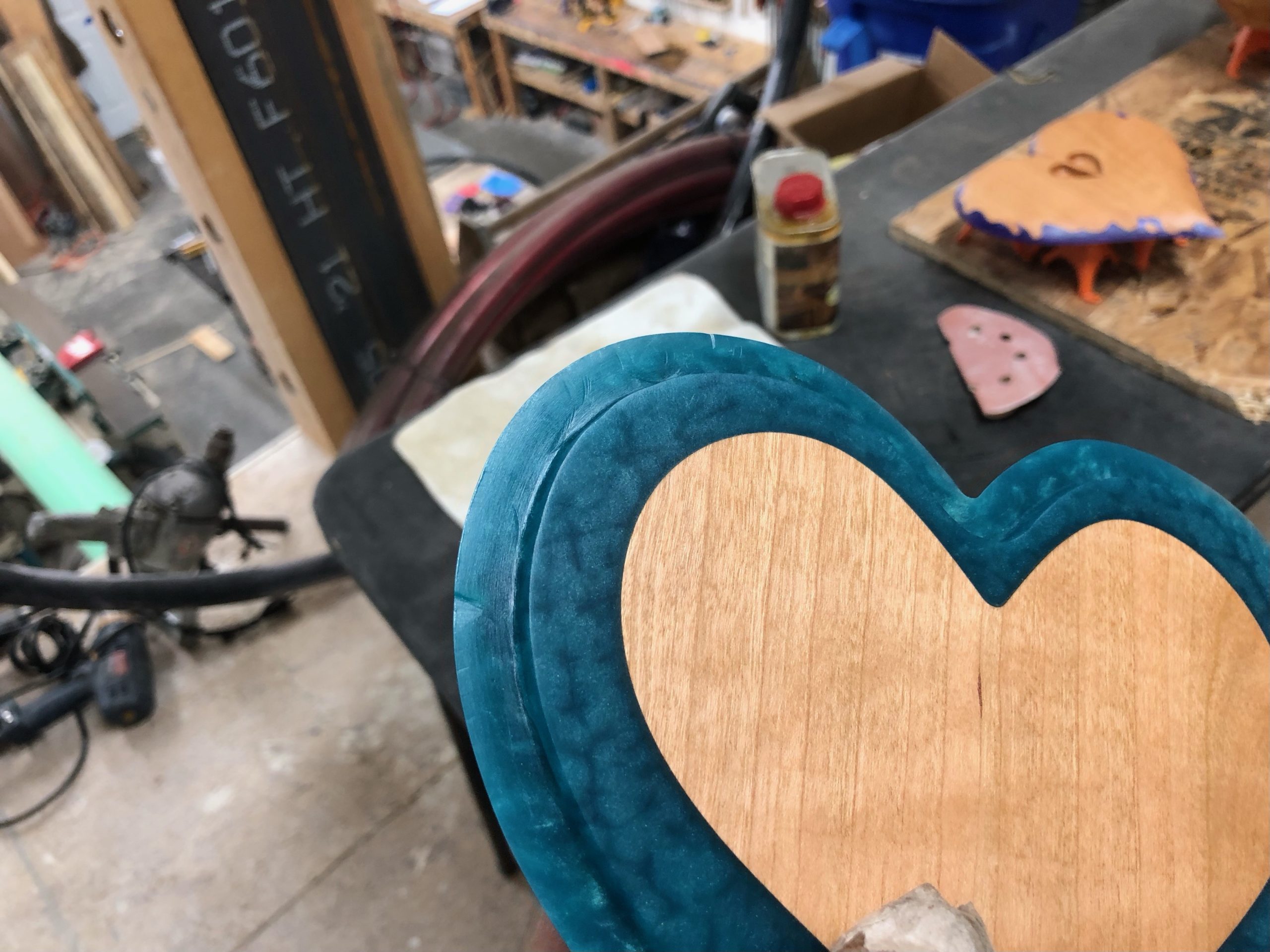 Heart Box PROTOTYPE - Cherry Wood Box with Bora Bora Blue - Image 9