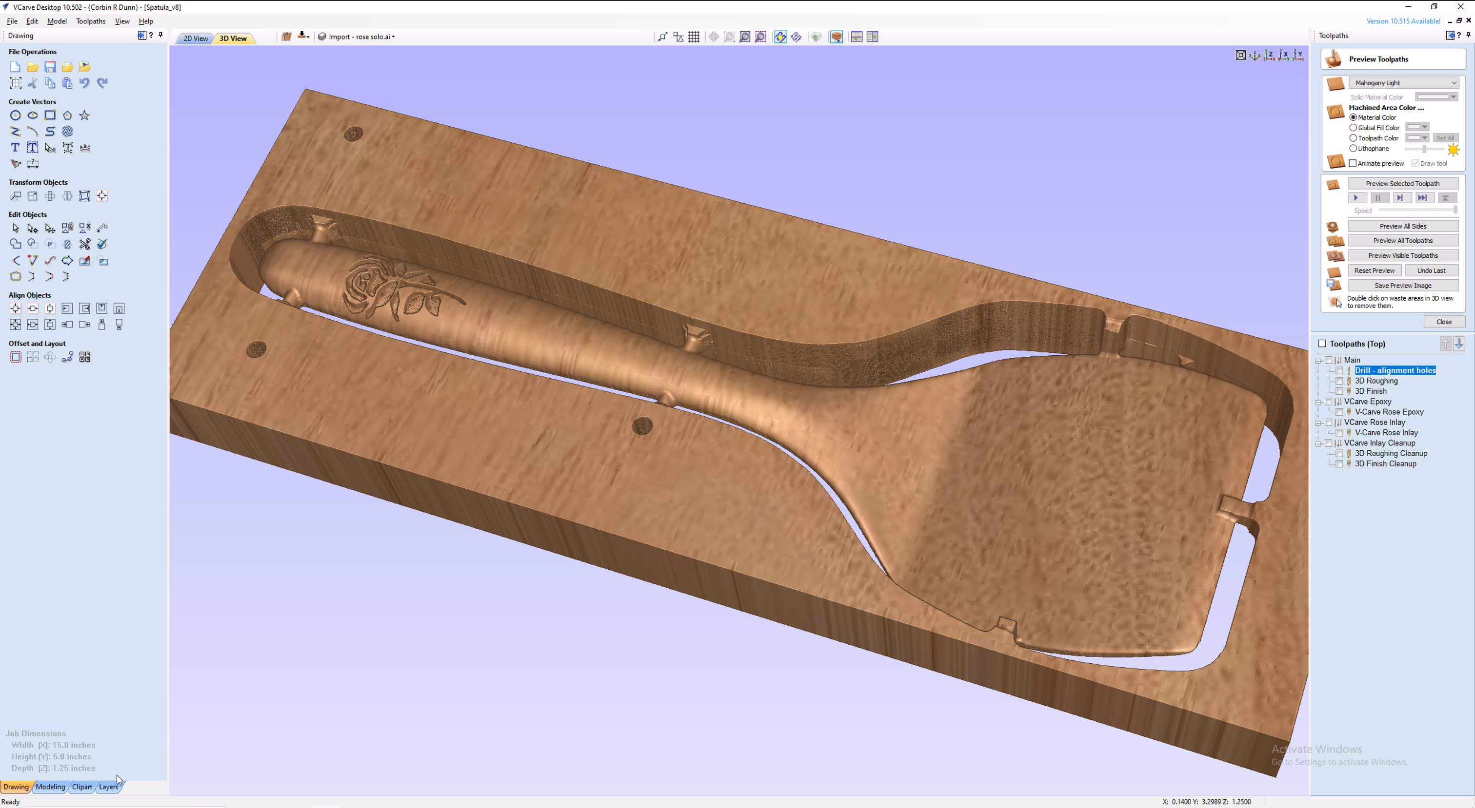 Spatula with Wood Inlay - CNC Plans - Vectric VCarve file, PDF directions, and STL Model - Image 2