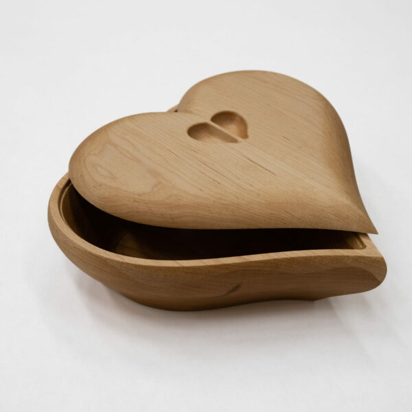 Heart Box - Cherry Wood with Maple Top Lid and Wave in the Middle