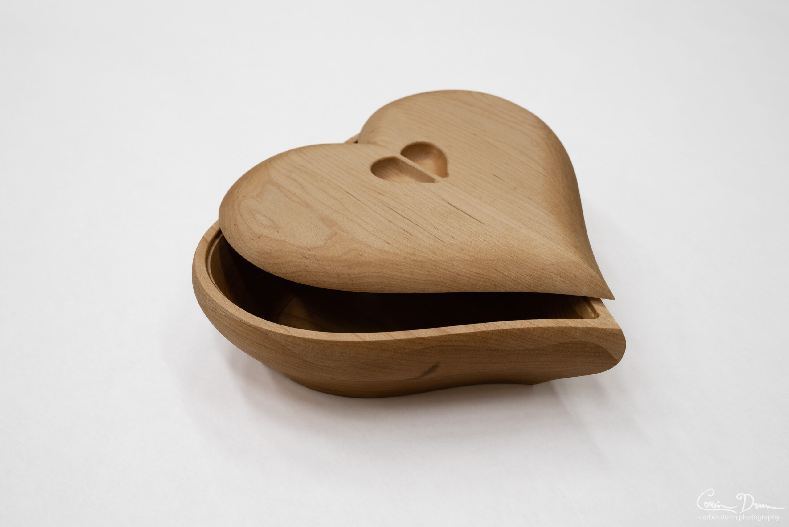 Heart Box - Cherry Wood with Maple Top Lid and Wave in the Middle