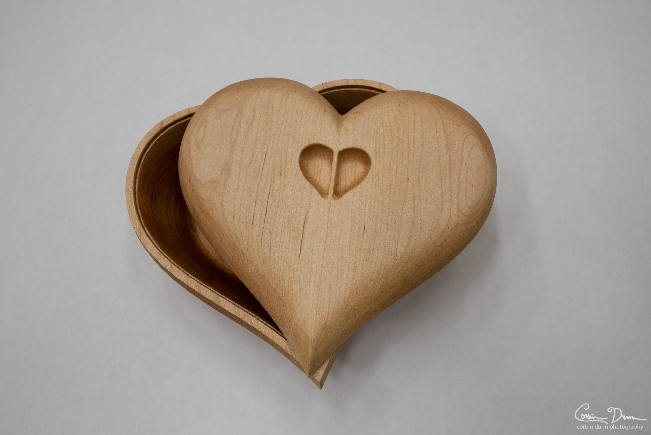 Heart Box - Cherry Wood with Maple Top Lid and Wave in the Middle - Image 3