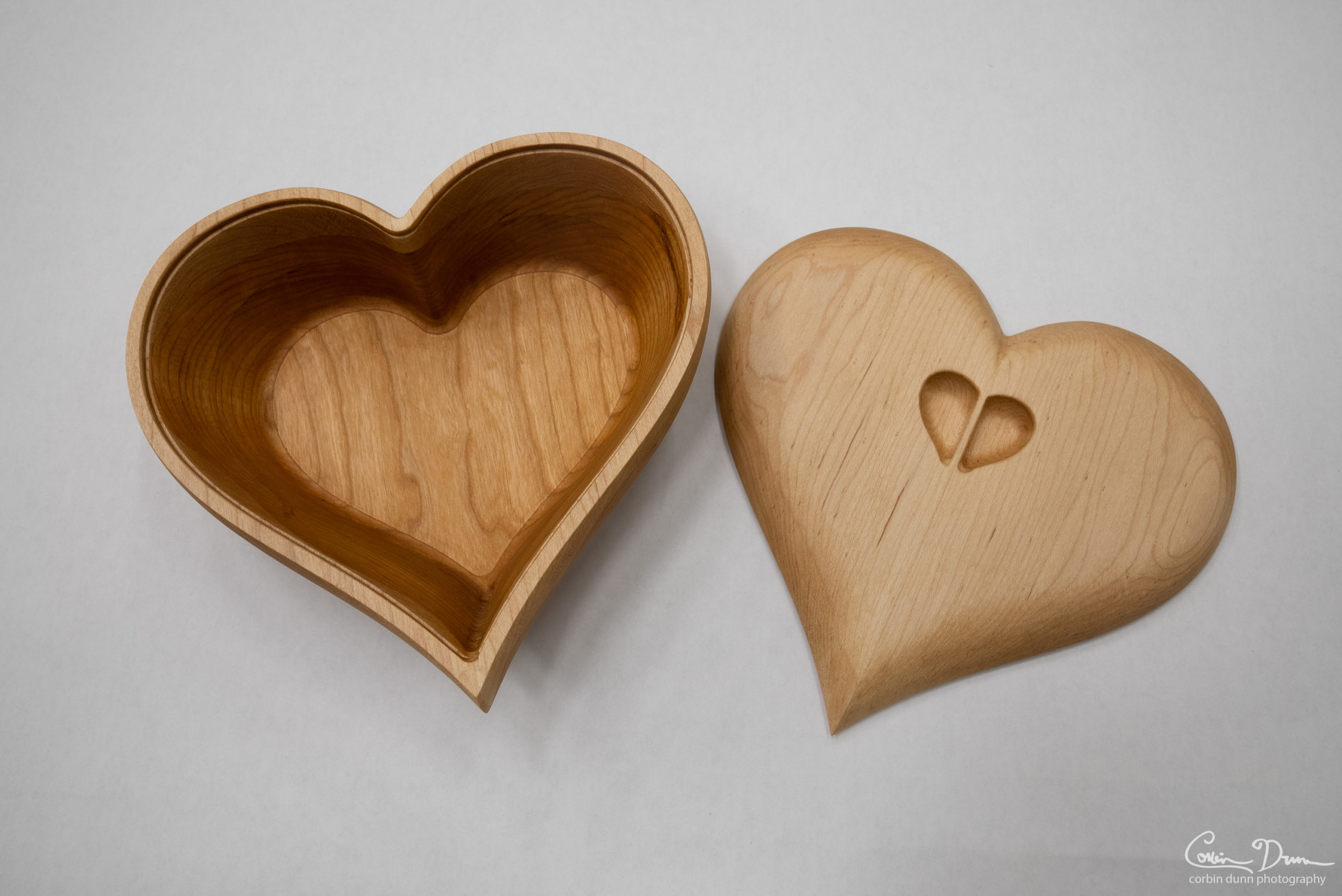 Heart Box - Cherry Wood with Maple Top Lid and Wave in the Middle - Image 2