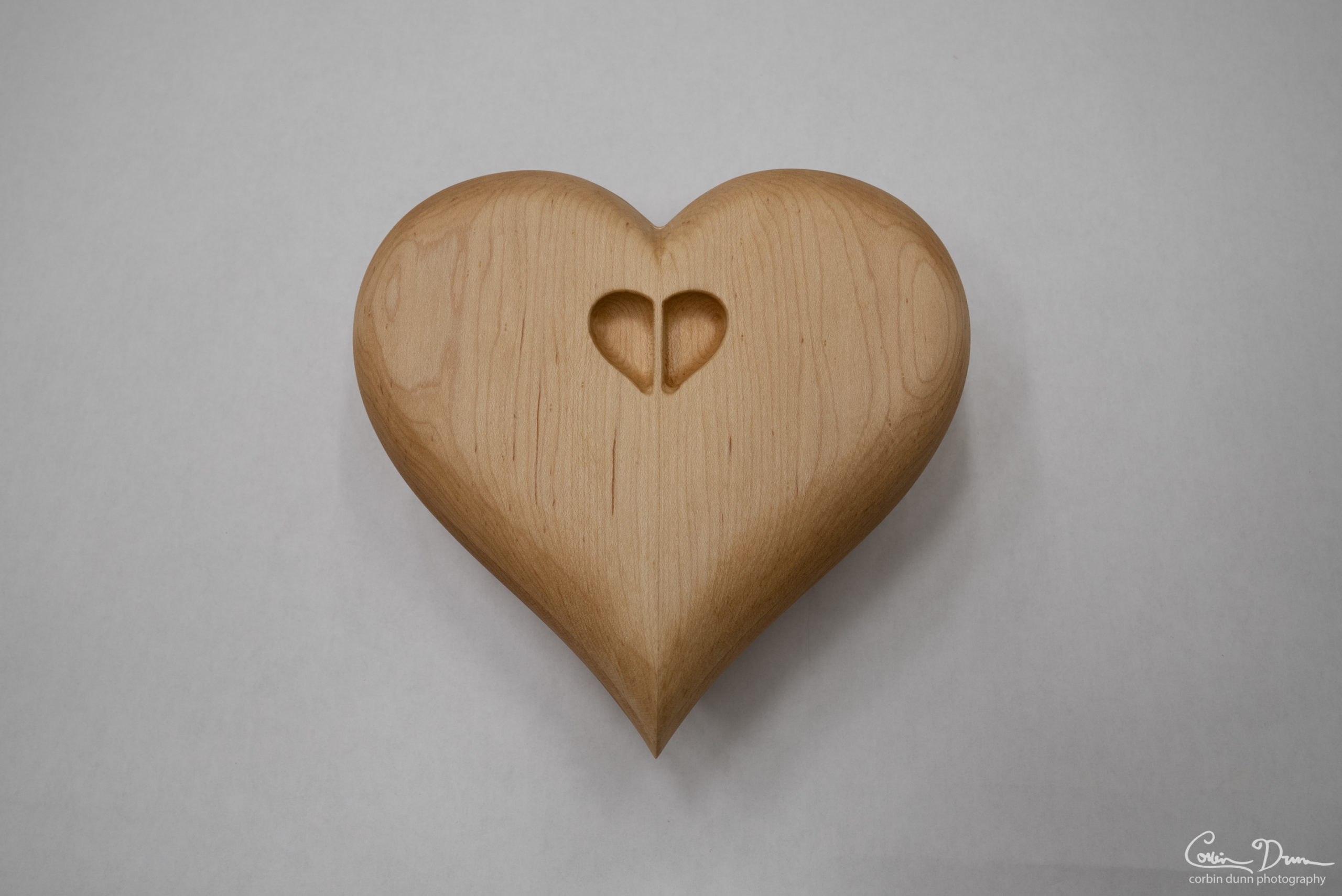 Heart Box - Cherry Wood with Maple Top Lid and Wave in the Middle - Image 8