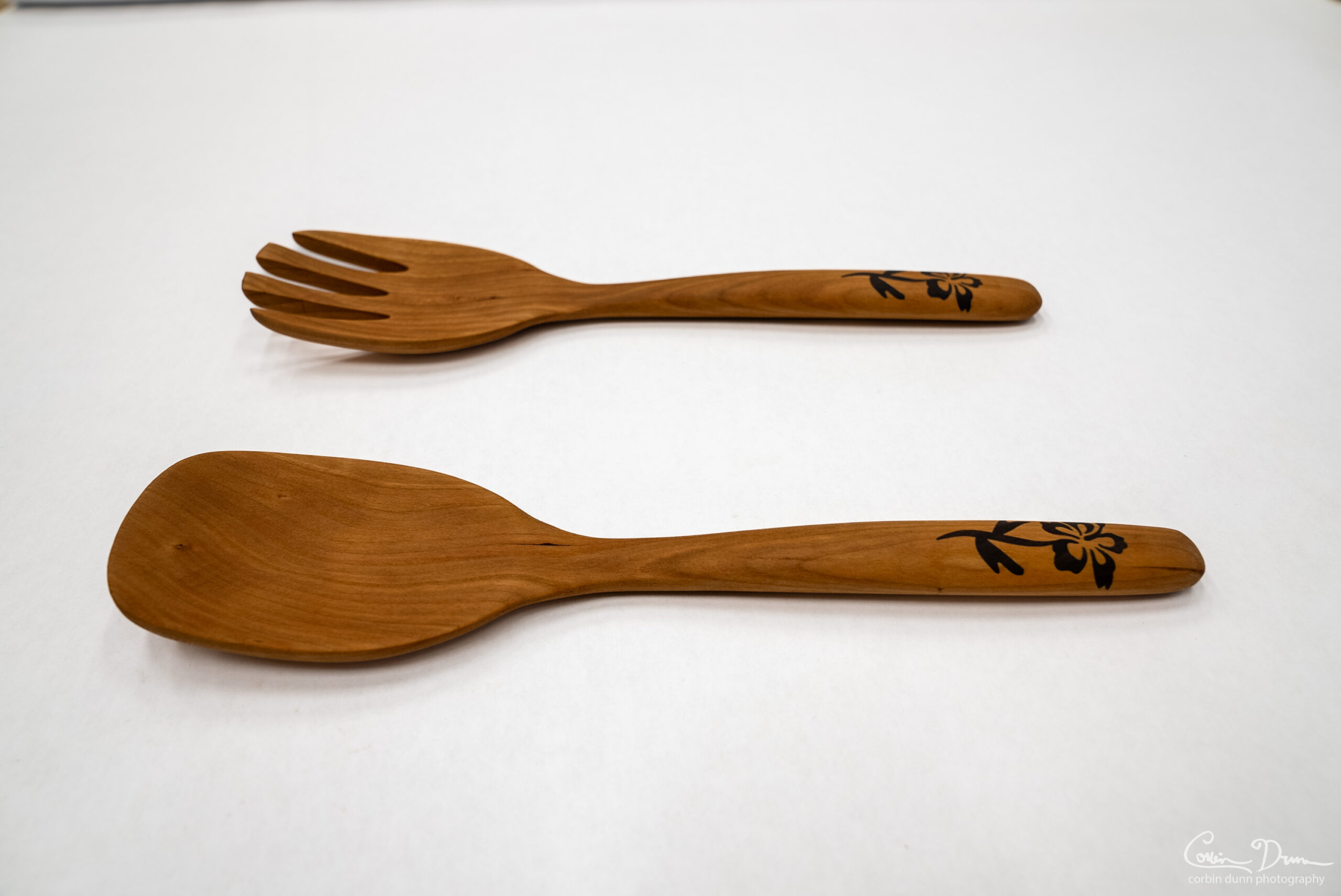 Digital File: Salad Set - Fork and Spoon - CNC Plans - Vectric VCarve file, PDF Directions, and STL Model - Wood Hibiscus or Rose Inlay - Image 2