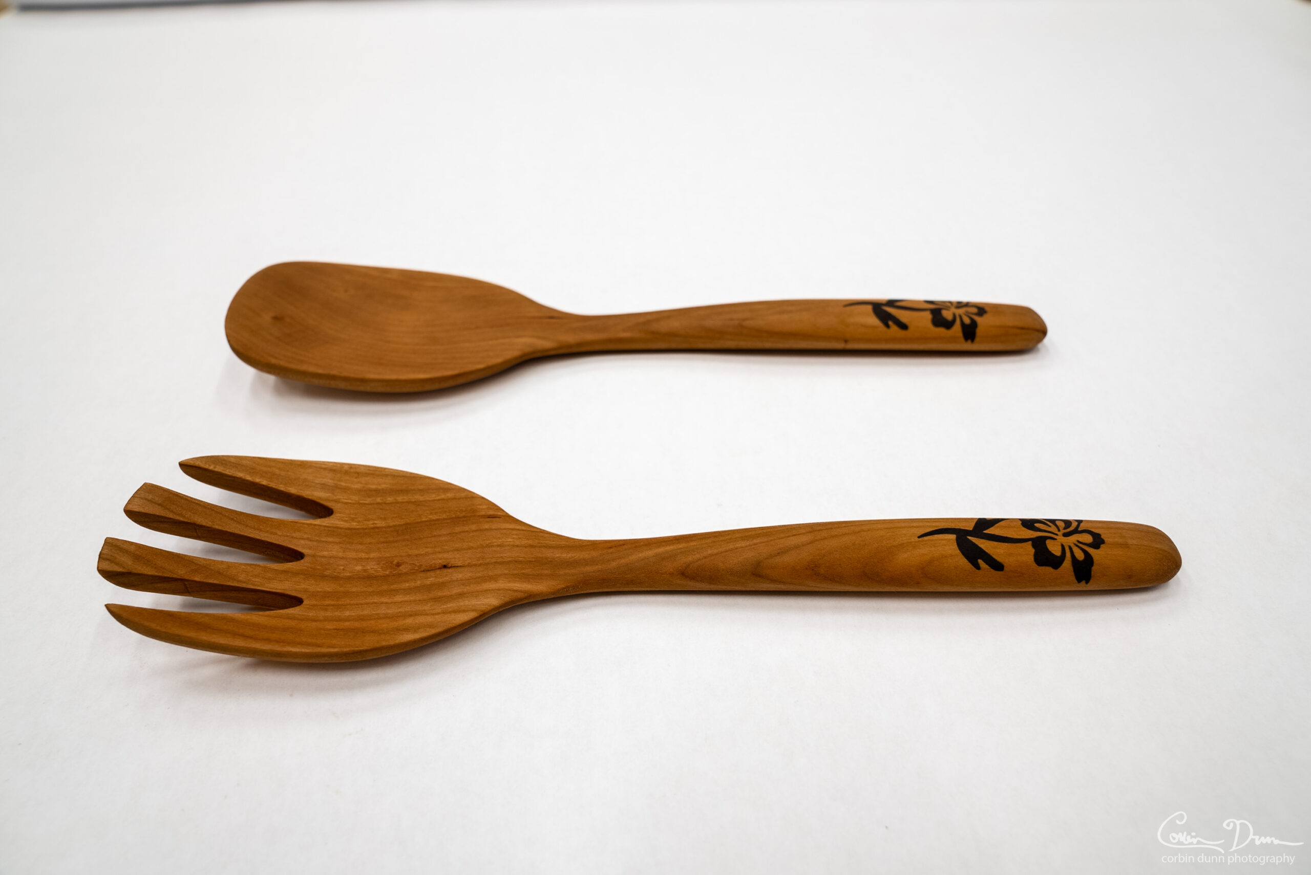 Digital File: Salad Set - Fork and Spoon - CNC Plans - Vectric VCarve file, PDF Directions, and STL Model - Wood Hibiscus or Rose Inlay - Image 3