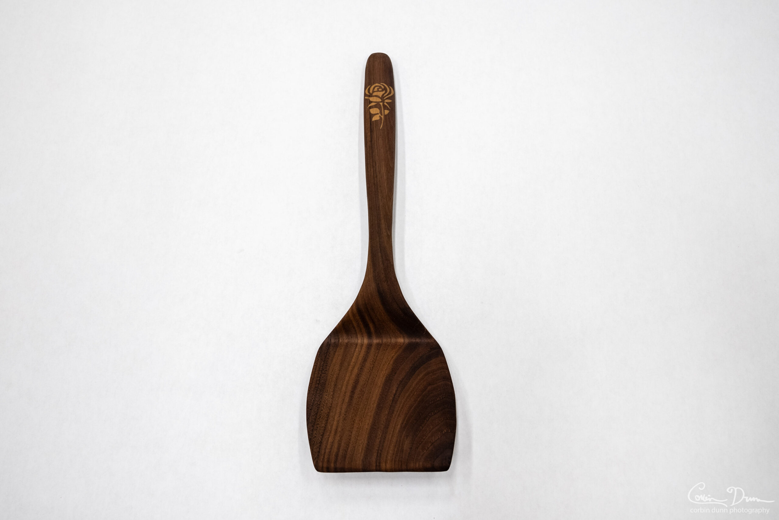 Wood Spoon and Spatula Cooking Utensils with Wood Rose Inlay - Walnut w/Maple - Image 5