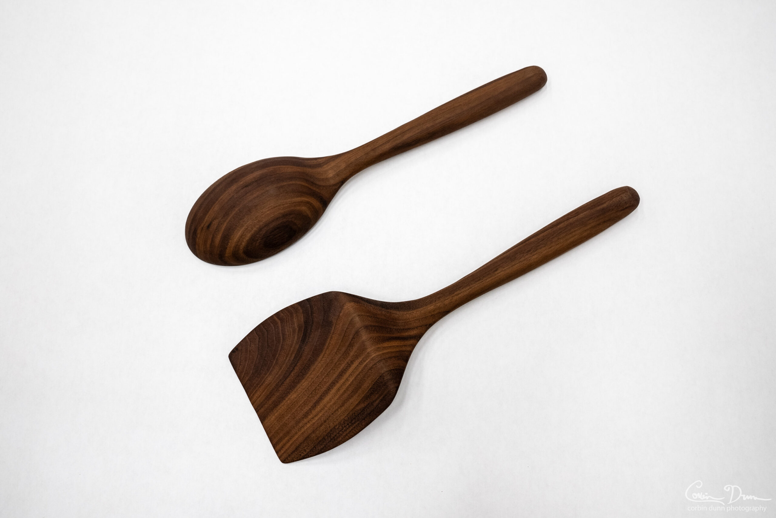 Wood Spoon and Spatula Cooking Utensils with Wood Rose Inlay - Walnut w/Maple - Image 4