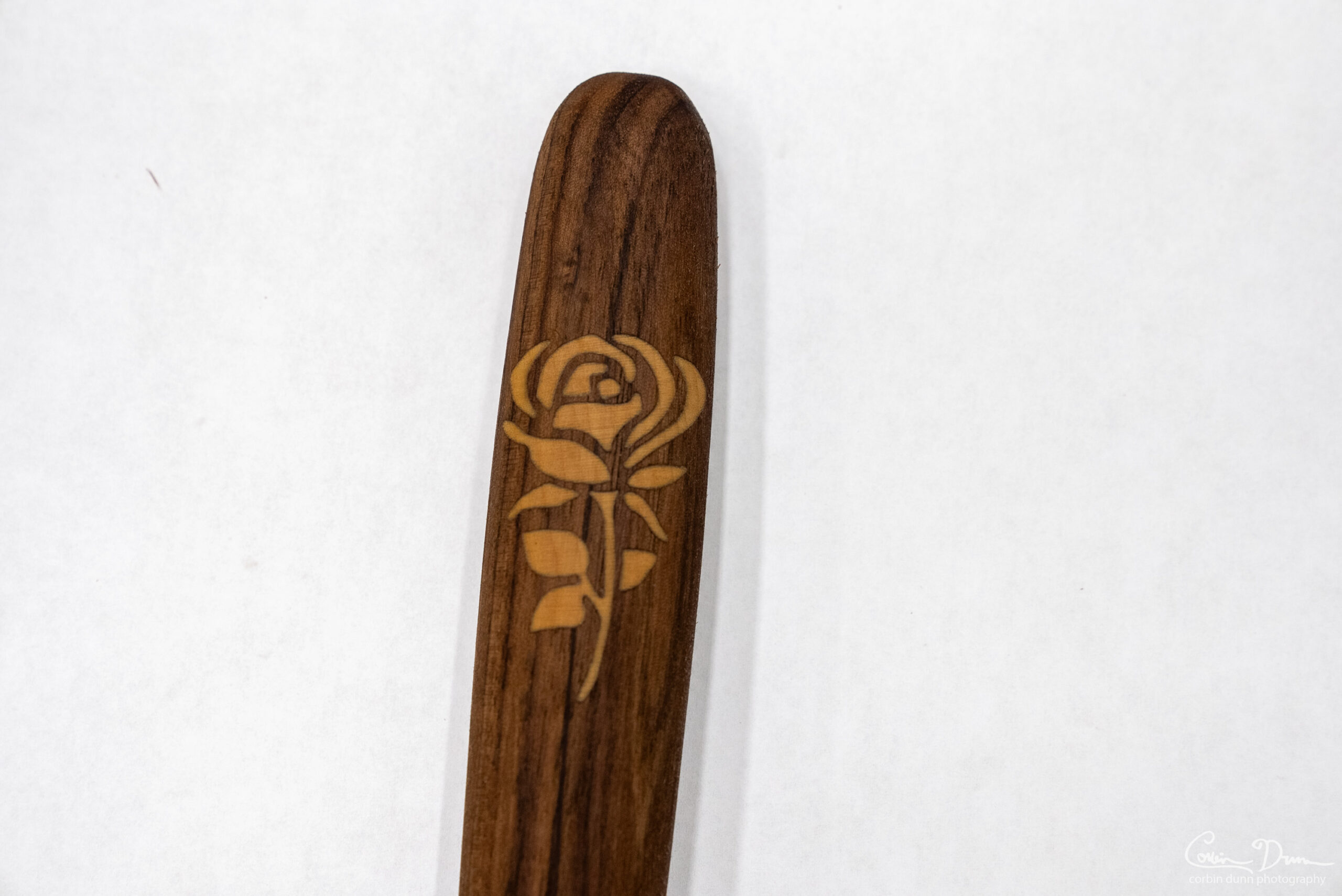 Wood Spoon and Spatula Cooking Utensils with Wood Rose Inlay - Walnut w/Maple - Image 7
