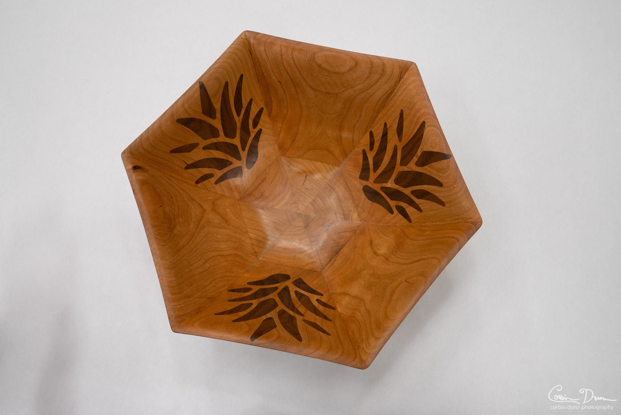 Hex Salad Bowl with Wood Inlay - Cherry and Walnut - Image 2