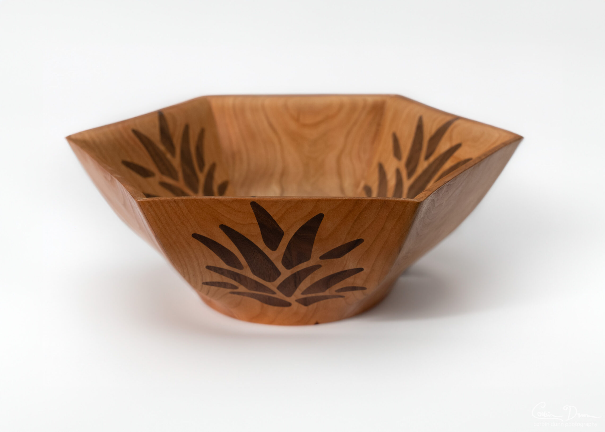 Hex Salad Bowl with Wood Inlay - Cherry and Walnut