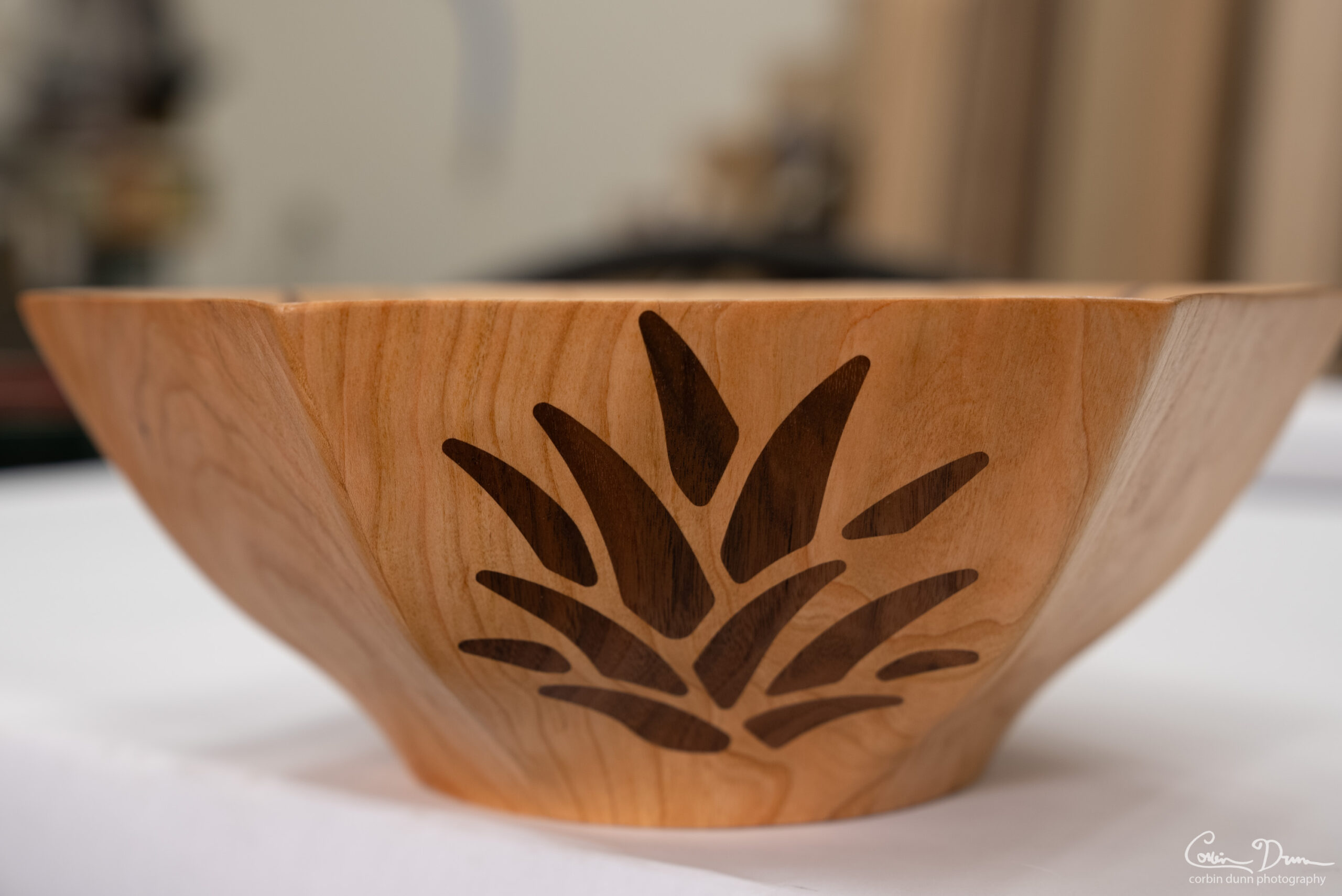 Hex Salad Bowl with Wood Inlay - Cherry and Walnut - Image 3