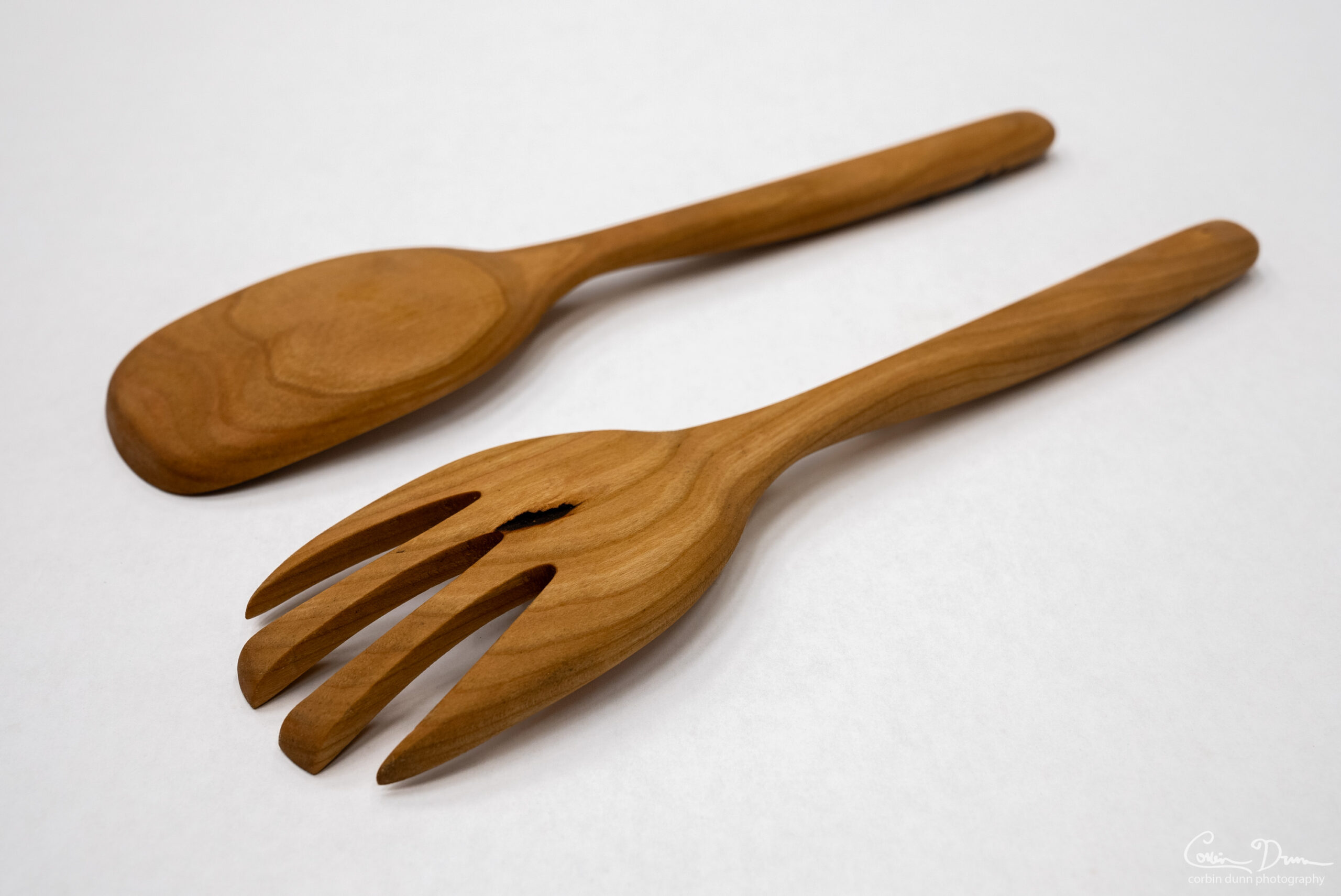 Salad Set - Fork and Spoon with Hibiscus Inlay - Cherry and Walnut - Image 7