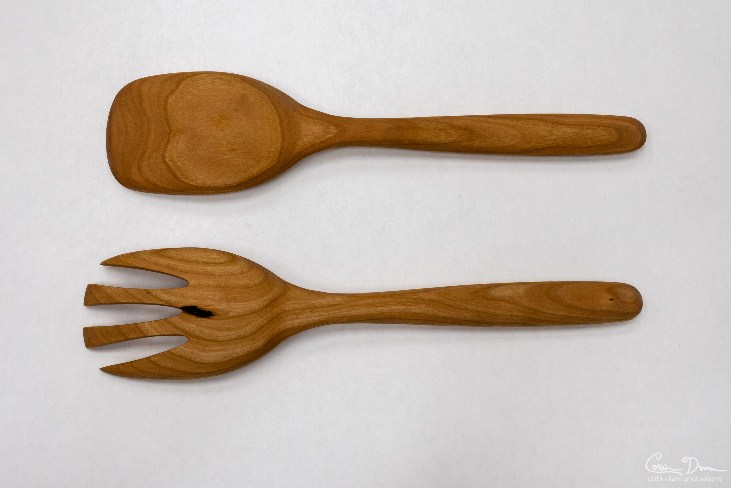 Salad Set - Fork and Spoon with Hibiscus Inlay - Cherry and Walnut - Image 6