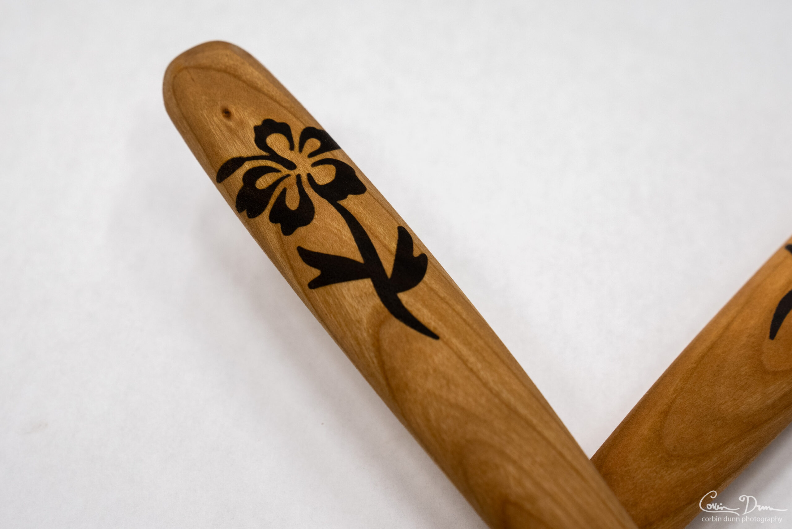 Salad Set - Fork and Spoon with Hibiscus Inlay - Cherry and Walnut - Image 3