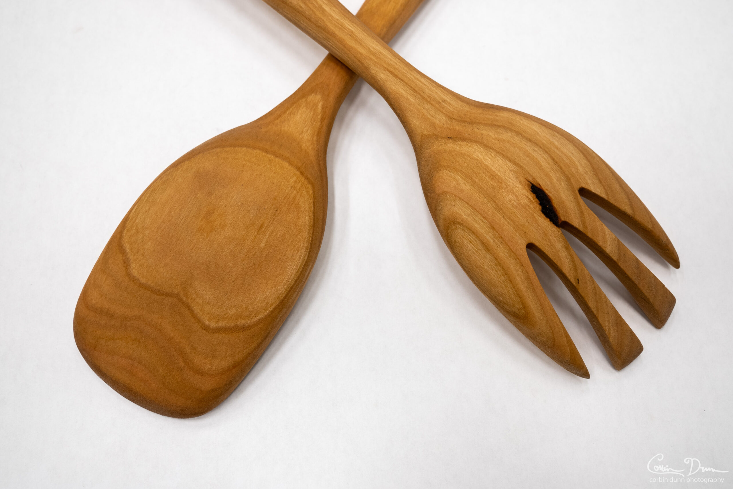 Salad Set - Fork and Spoon with Hibiscus Inlay - Cherry and Walnut - Image 4