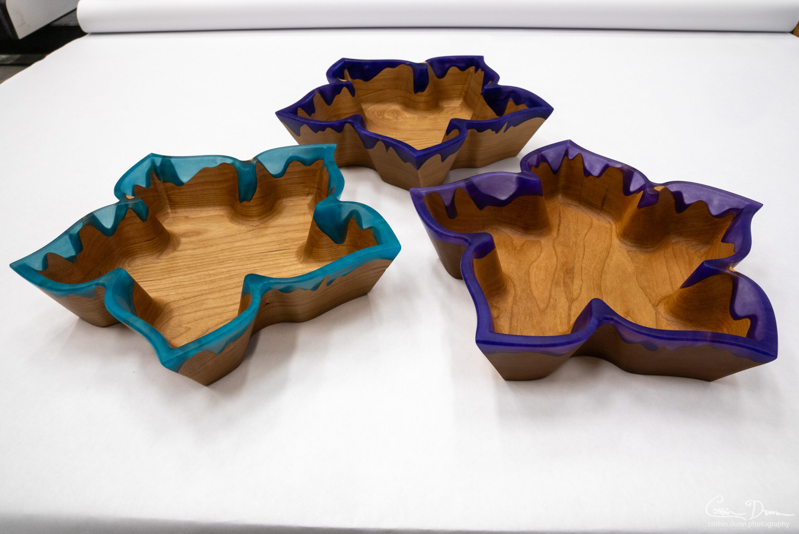 Five Petal Flower Bowl - Cherry with Translucent Blue Green - Image 3