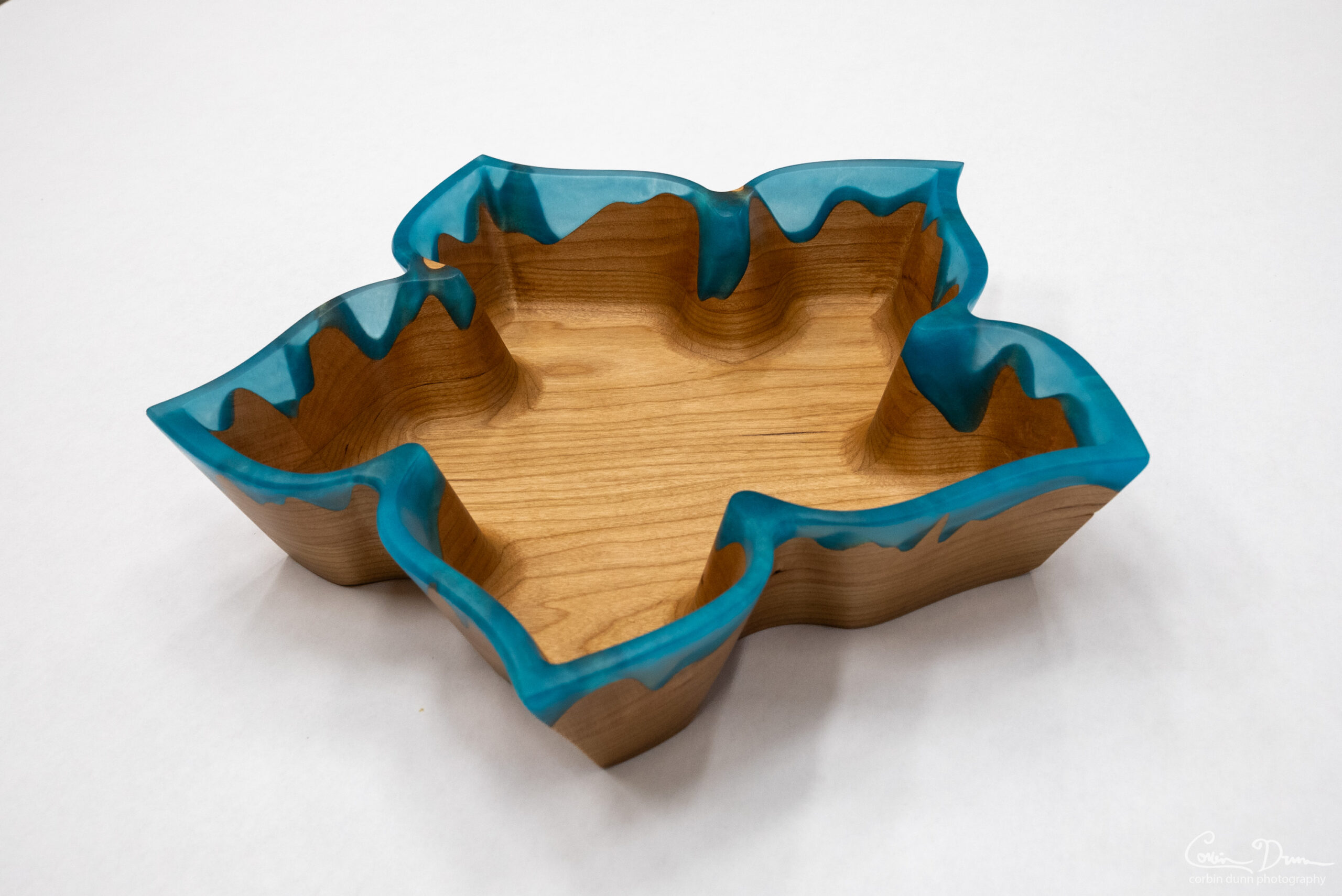 Five Petal Flower Bowl - Cherry with Translucent Blue Green - Image 2