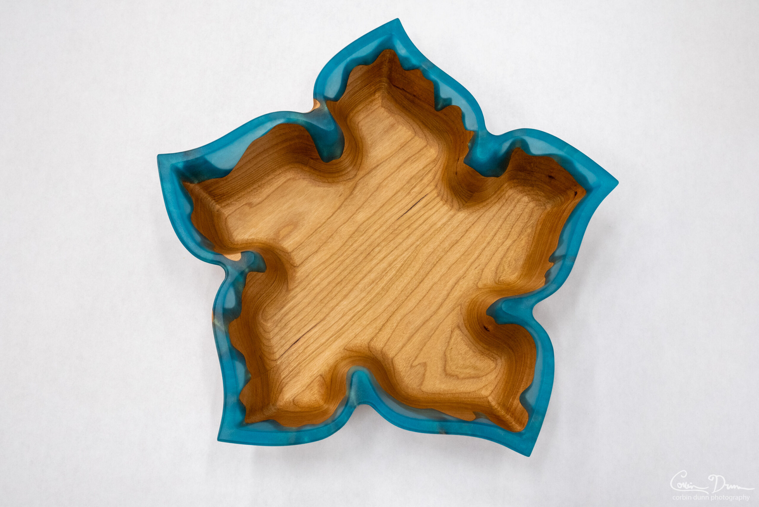 Five Petal Flower Bowl - Cherry with Translucent Blue Green - Image 4
