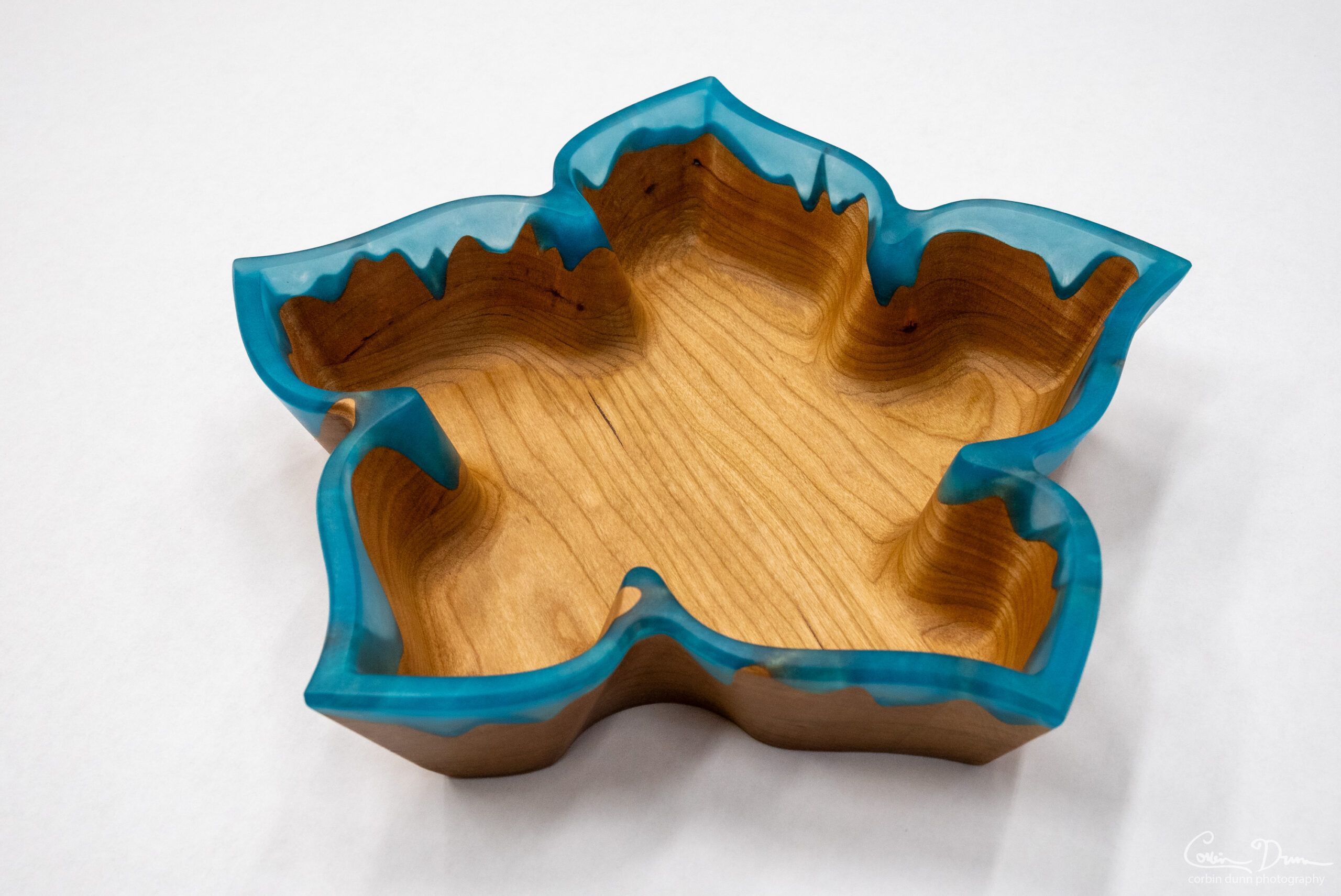 Five Petal Flower Bowl - Cherry with Translucent Blue Green - Image 6