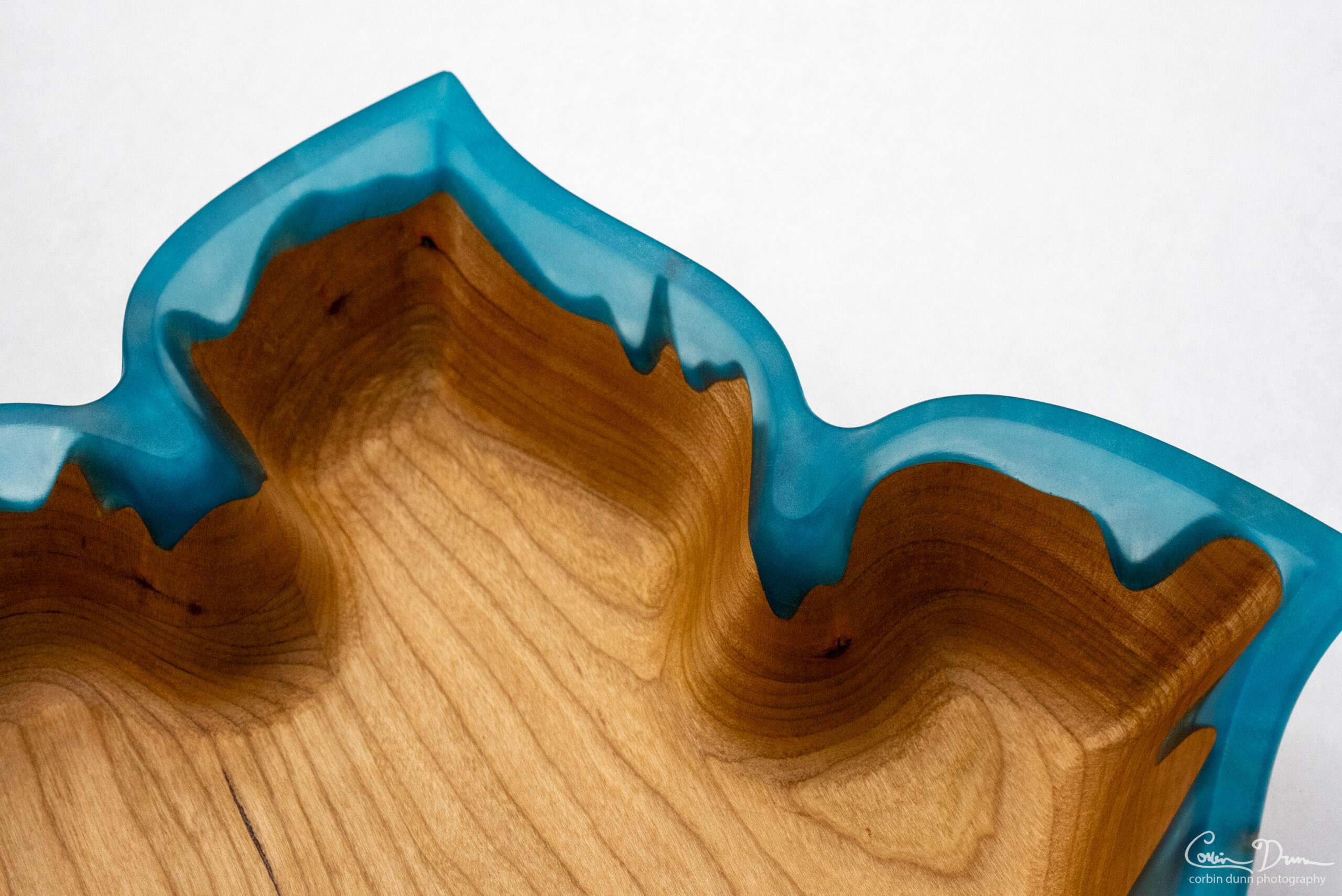 Five Petal Flower Bowl - Cherry with Translucent Blue Green - Image 7