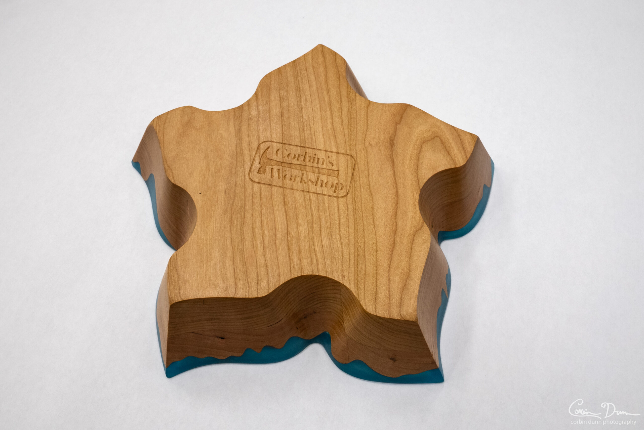 Five Petal Flower Bowl - Cherry with Translucent Blue Green - Image 8