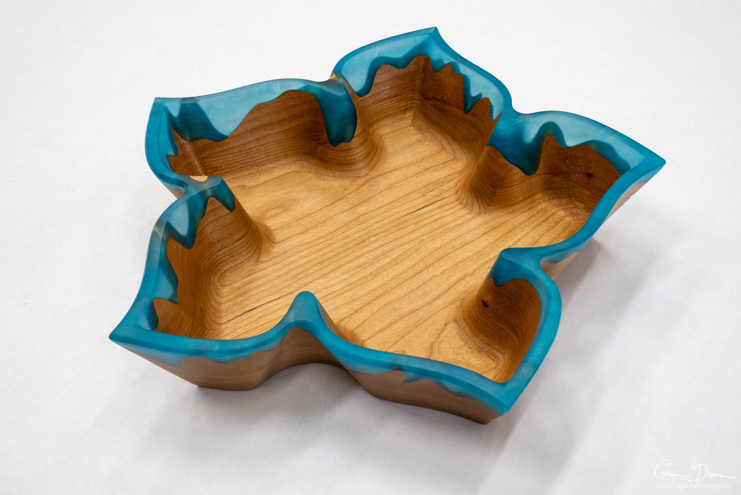 Five Petal Flower Bowl - Cherry with Translucent Blue Green